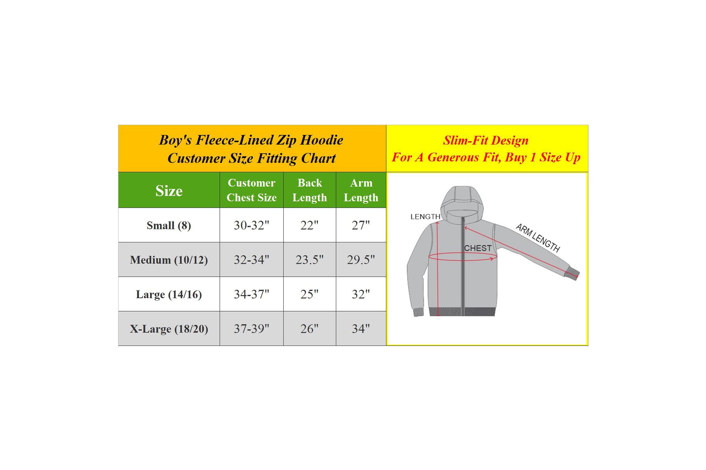 Galaxy By Harvic Boys Slim Fit Fleece Lined Zip Up Hoodie