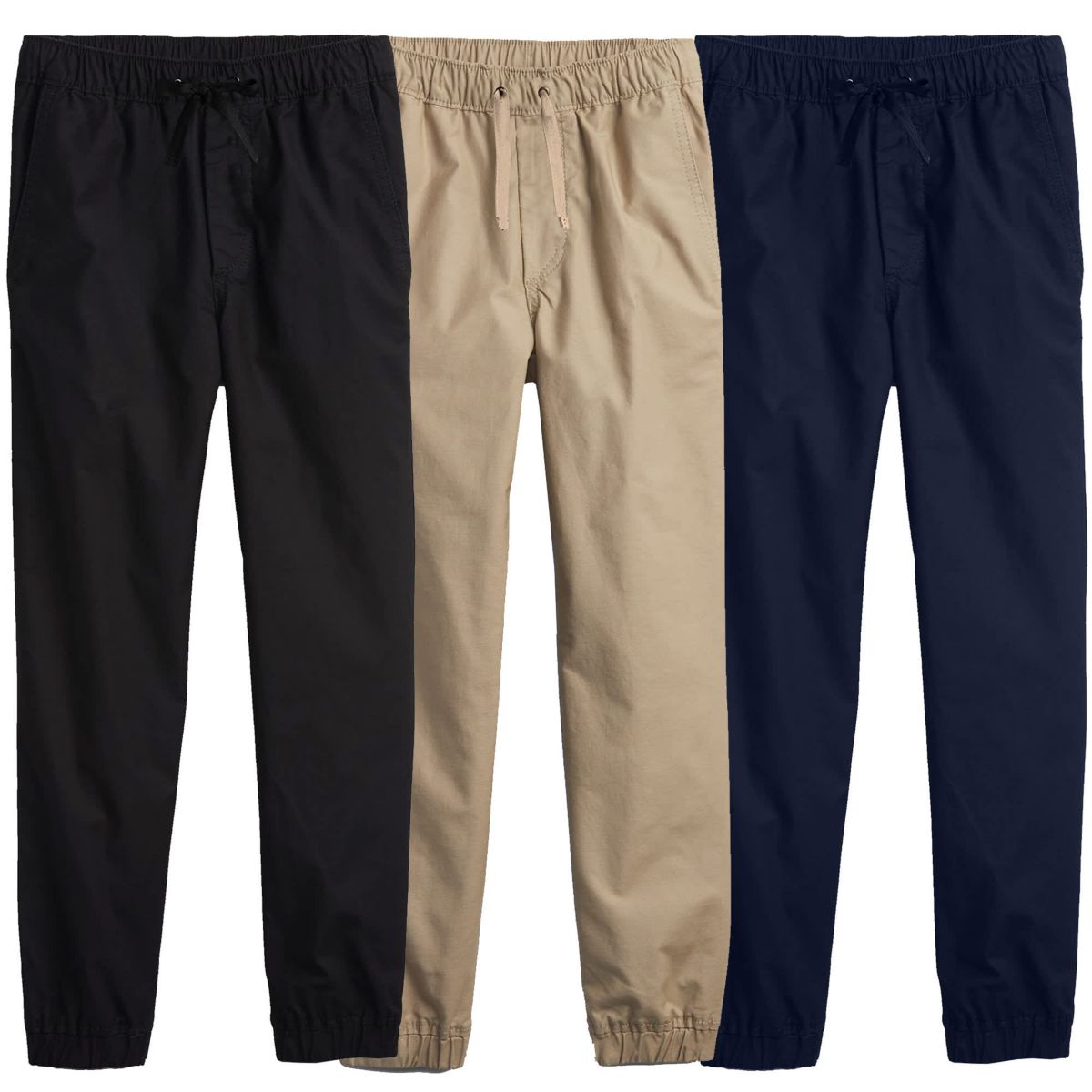 Jump start Boys Slim Fitting Cotton Stretch Classic Twill Joggers-3 Pack