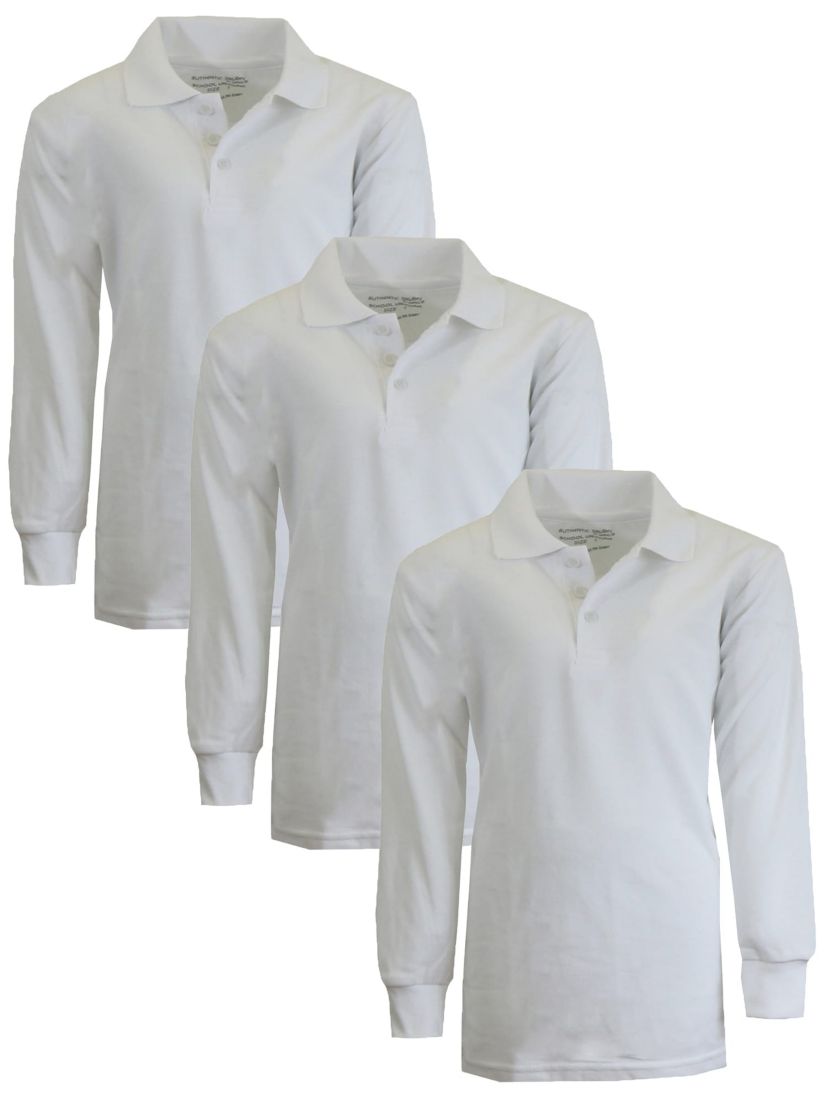Galaxy Authentic Boys Slim Fit  Long Sleeve Polo Shirts-3 Pack
