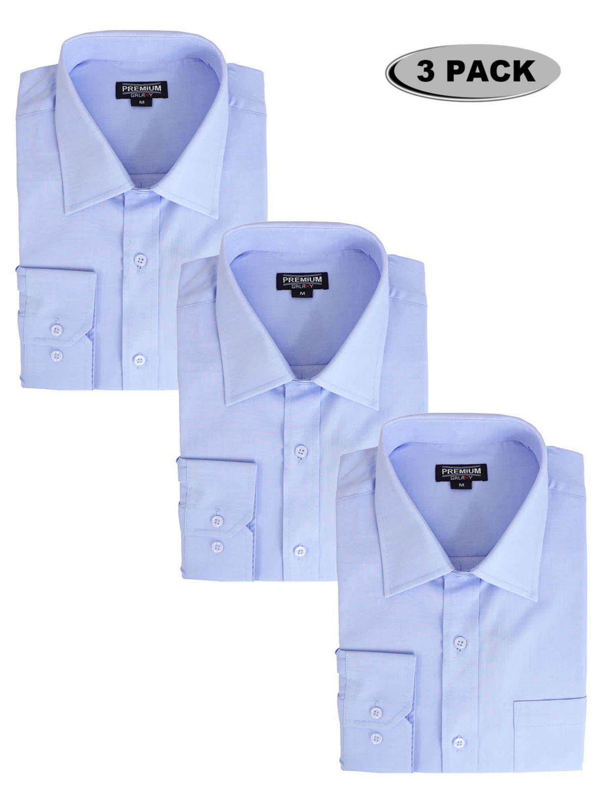 Galaxy Authentic Boy’s Long Sleeve Button Down Dress Shirt-3 Pack