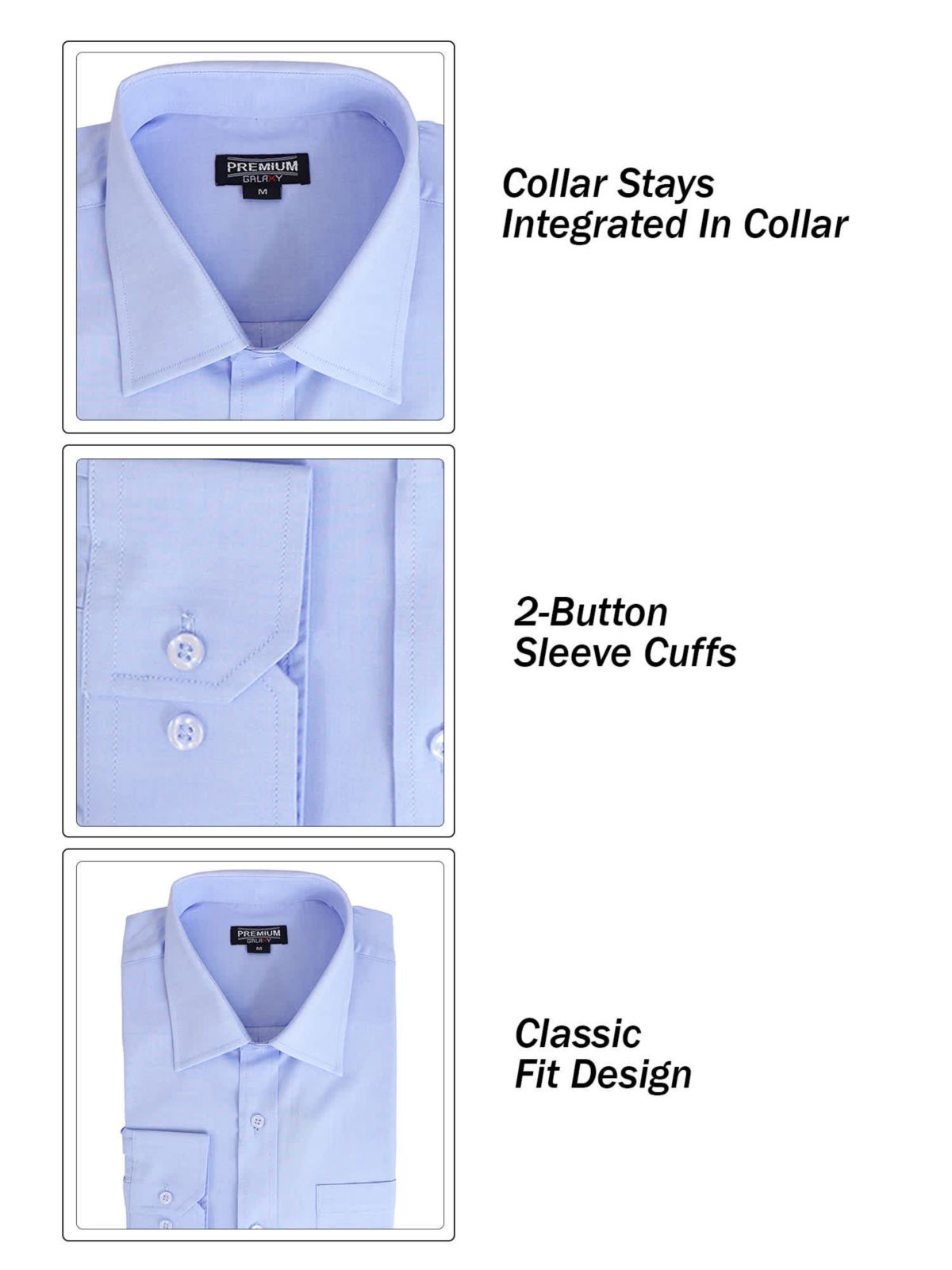 Galaxy Authentic Boy’s Long Sleeve Button Down Dress Shirt-3 Pack