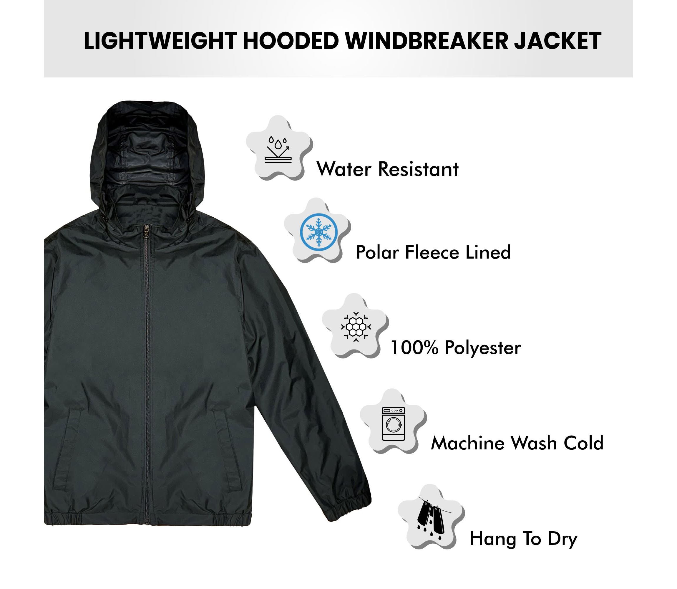 Galaxy Authentic Boys Fleece Lined Lightweight WIndbreaker Jacket W/ Hood