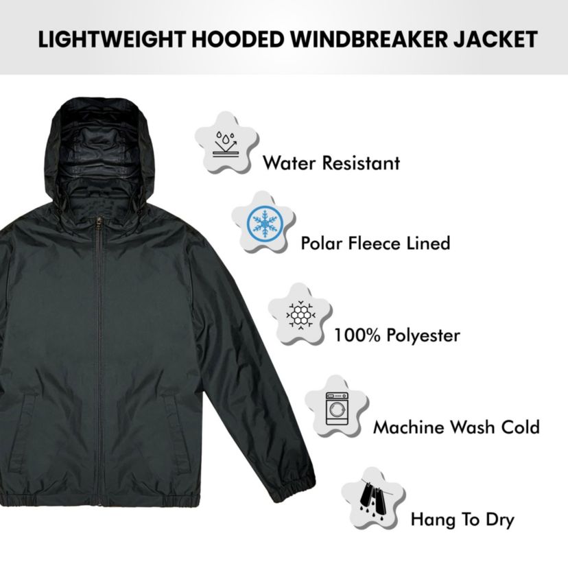 Galaxy Authentic Boys Fleece Lined Lightweight WIndbreaker Jacket W/ Hood