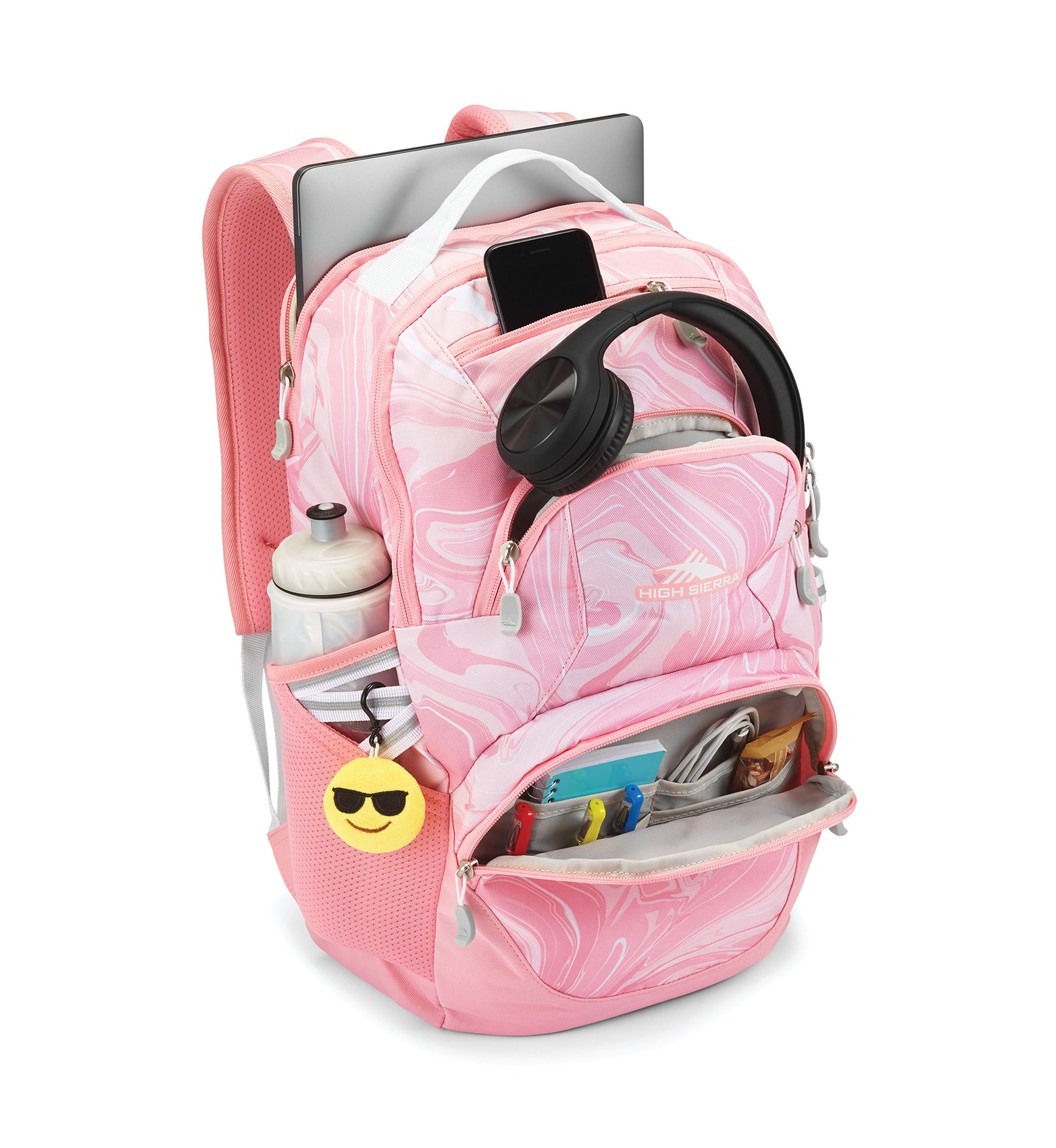 Girls Pink Marble Print Backpack