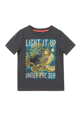 Peek Toddler Boys Light it Up Under the Sea Graphic T-Shirt, Grey, 2T