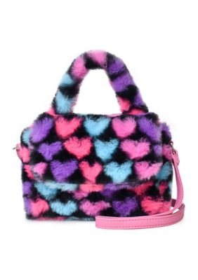 OMG Accessories Girls Heart Printed Faux Fur Crossbody Bag | belk