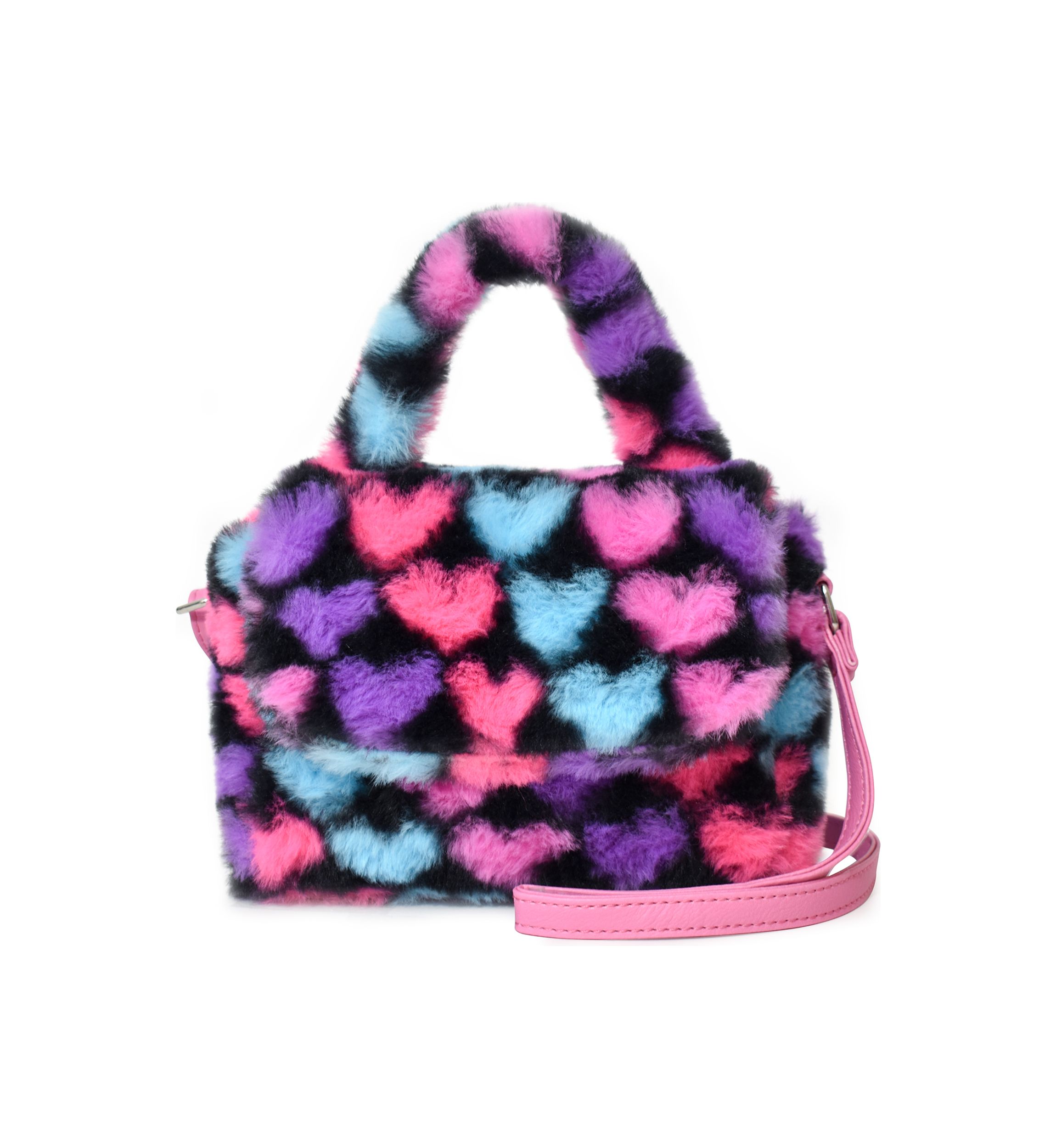 Girls Heart Printed Faux Fur Crossbody Bag