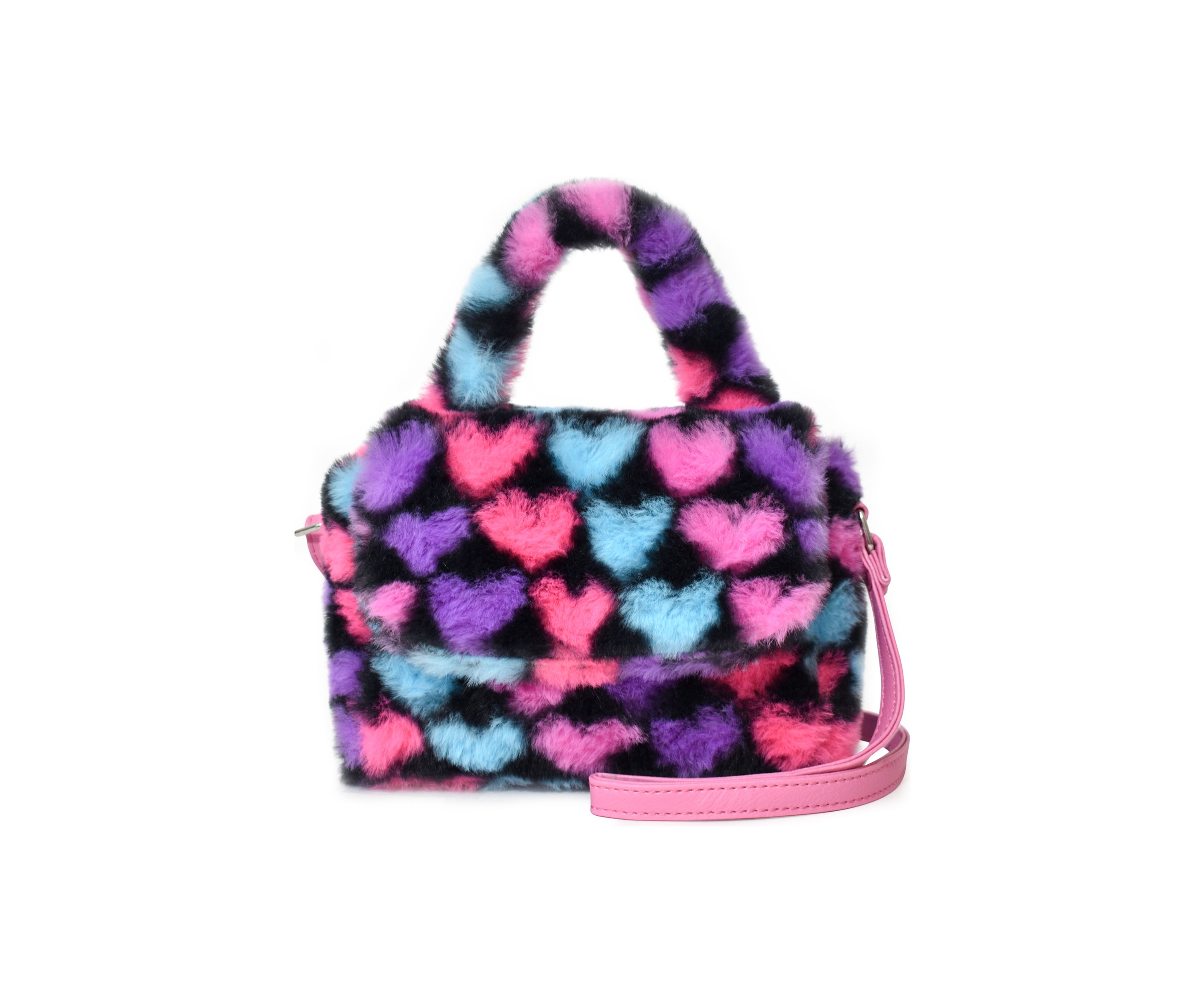 Girls Heart Printed Faux Fur Crossbody Bag