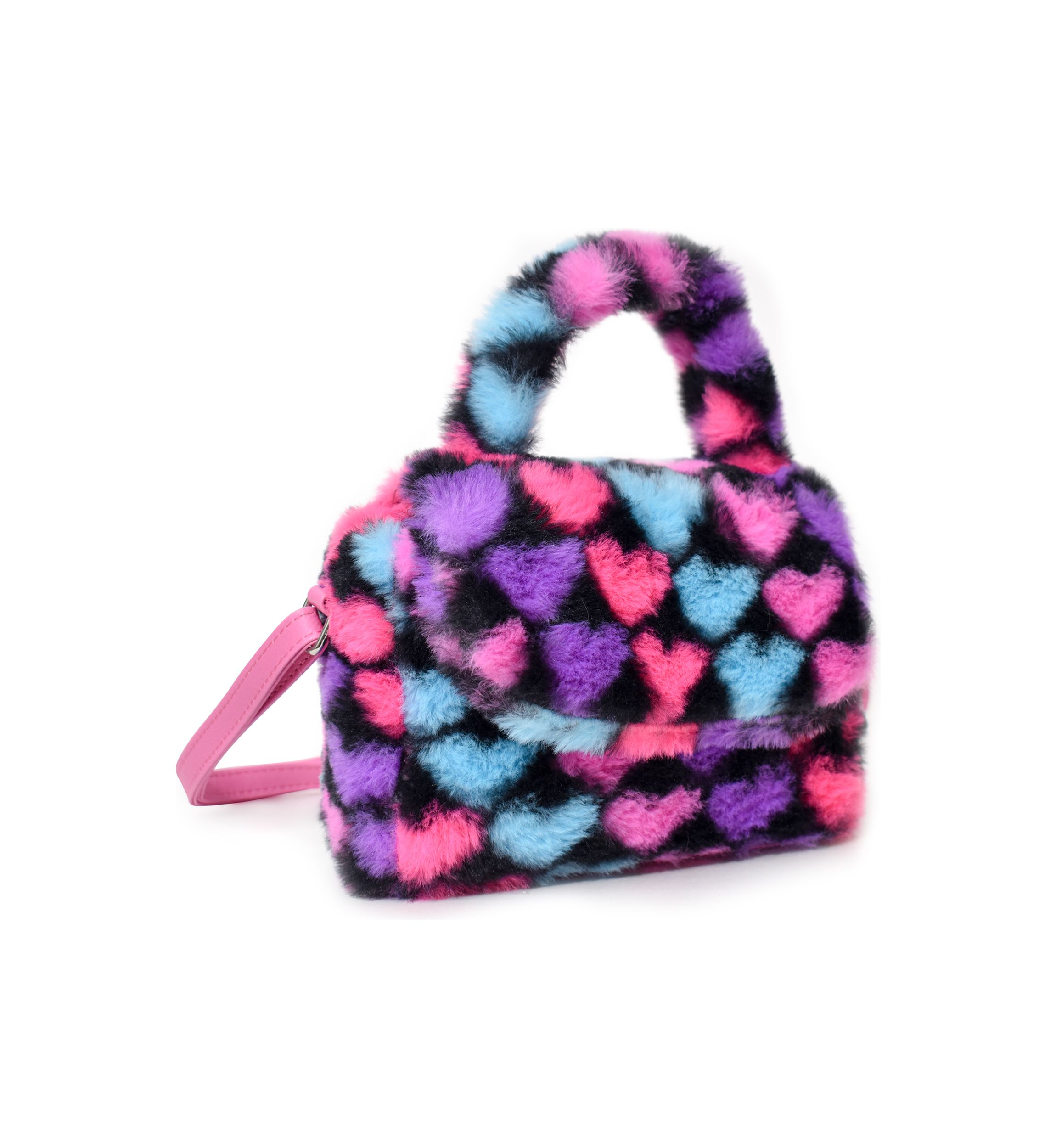 Girls Heart Printed Faux Fur Crossbody Bag