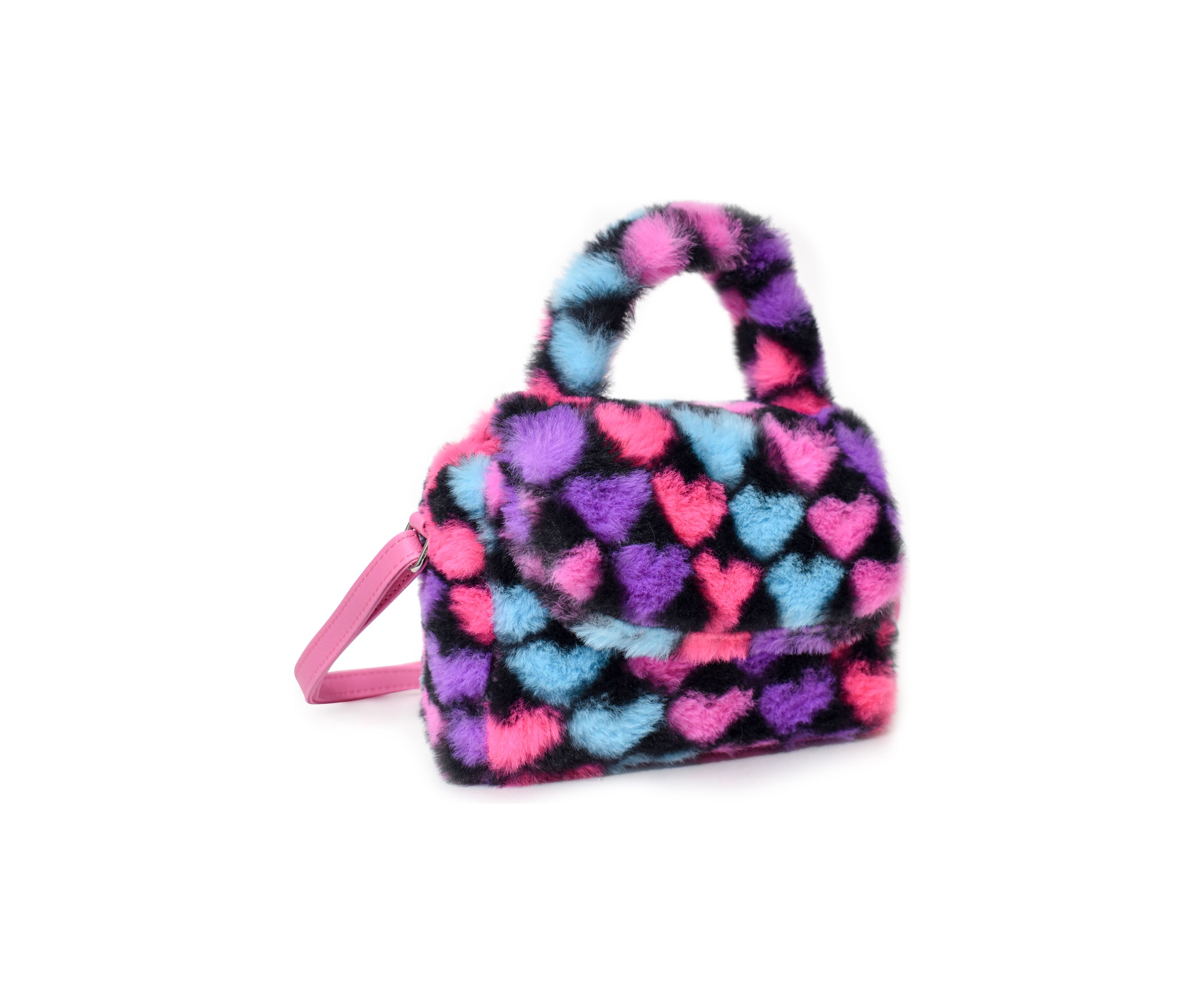 Girls Heart Printed Faux Fur Crossbody Bag