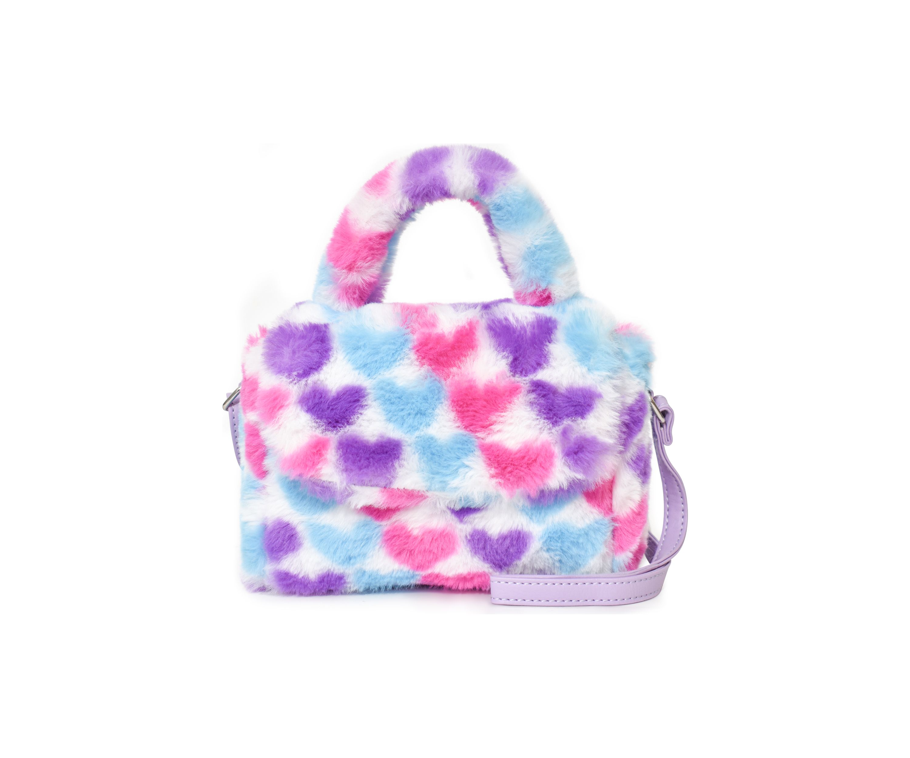Girls Heart Printed Faux Fur Crossbody Bag