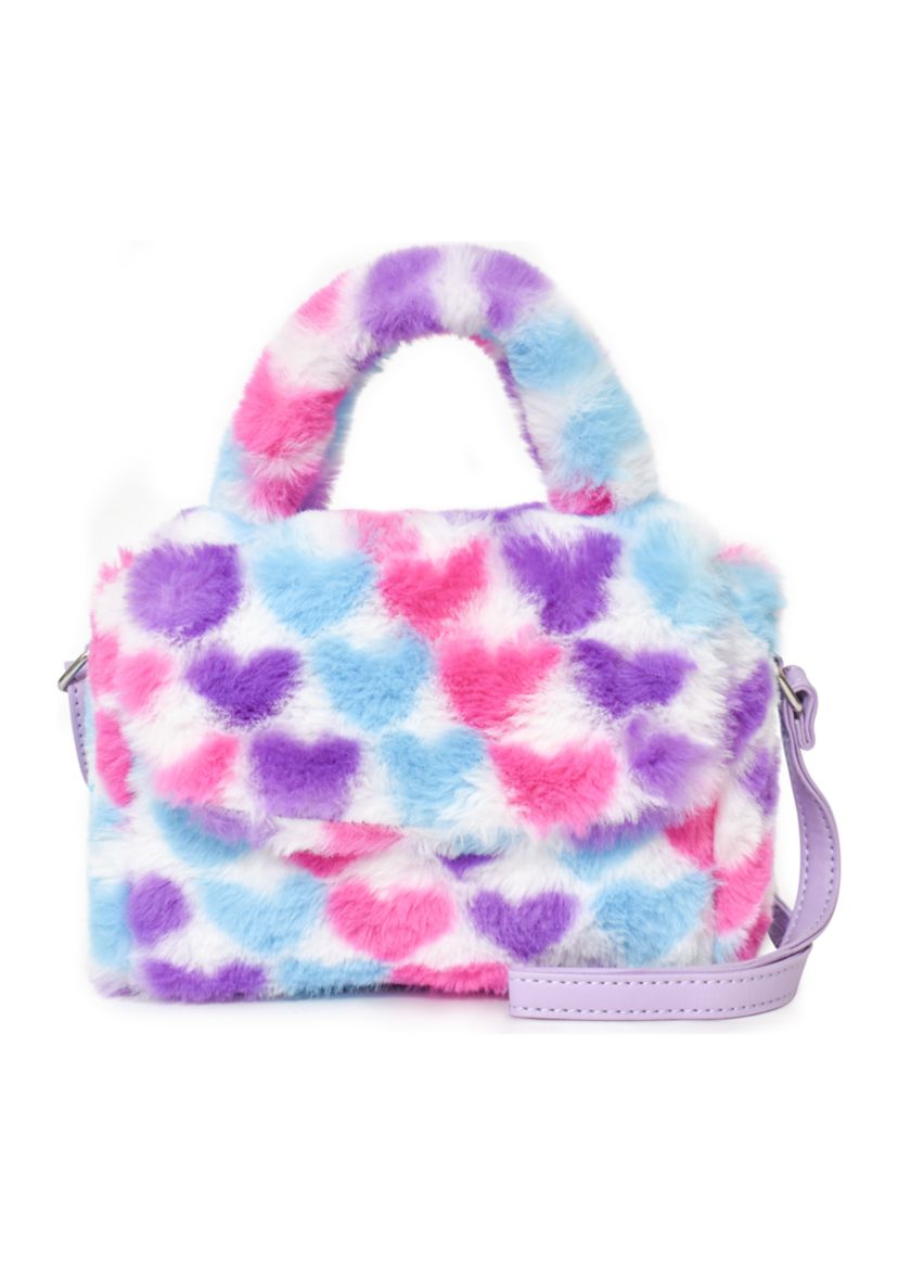 Girls Heart Printed Faux Fur Crossbody Bag