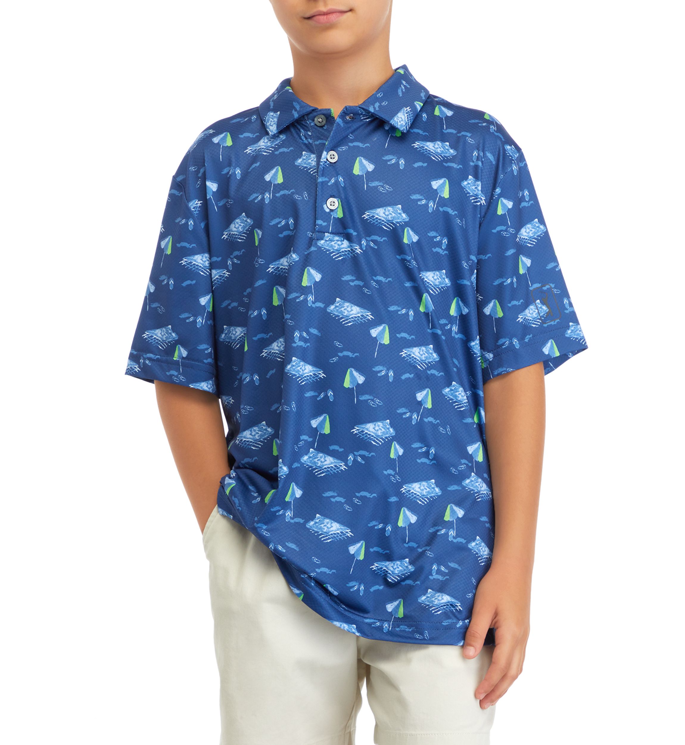 Boys 8-20 Short Sleeve At the Beach Printed Polo Shirt