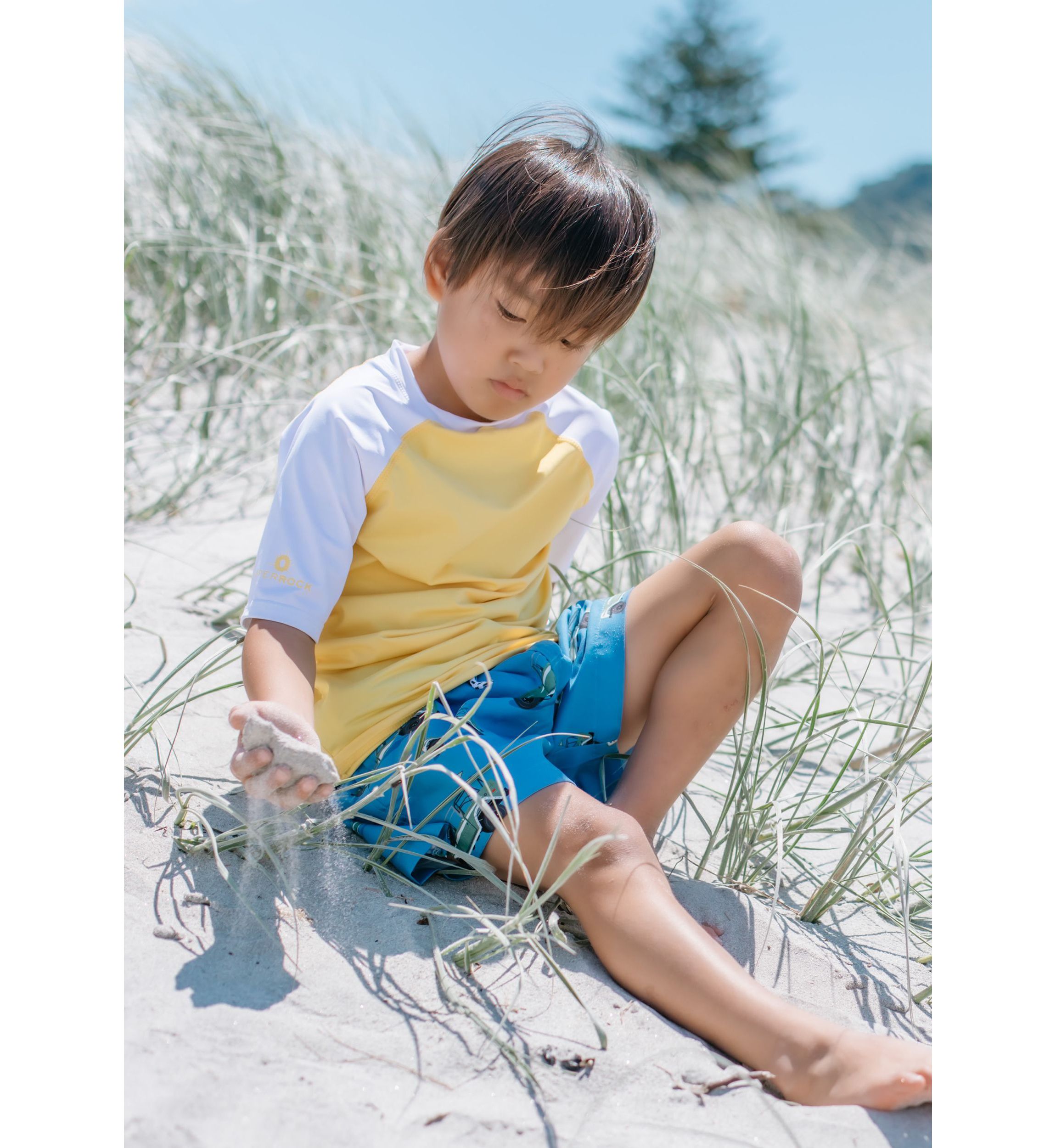 Yellow White Sleeve Sustainable SS Rash Top