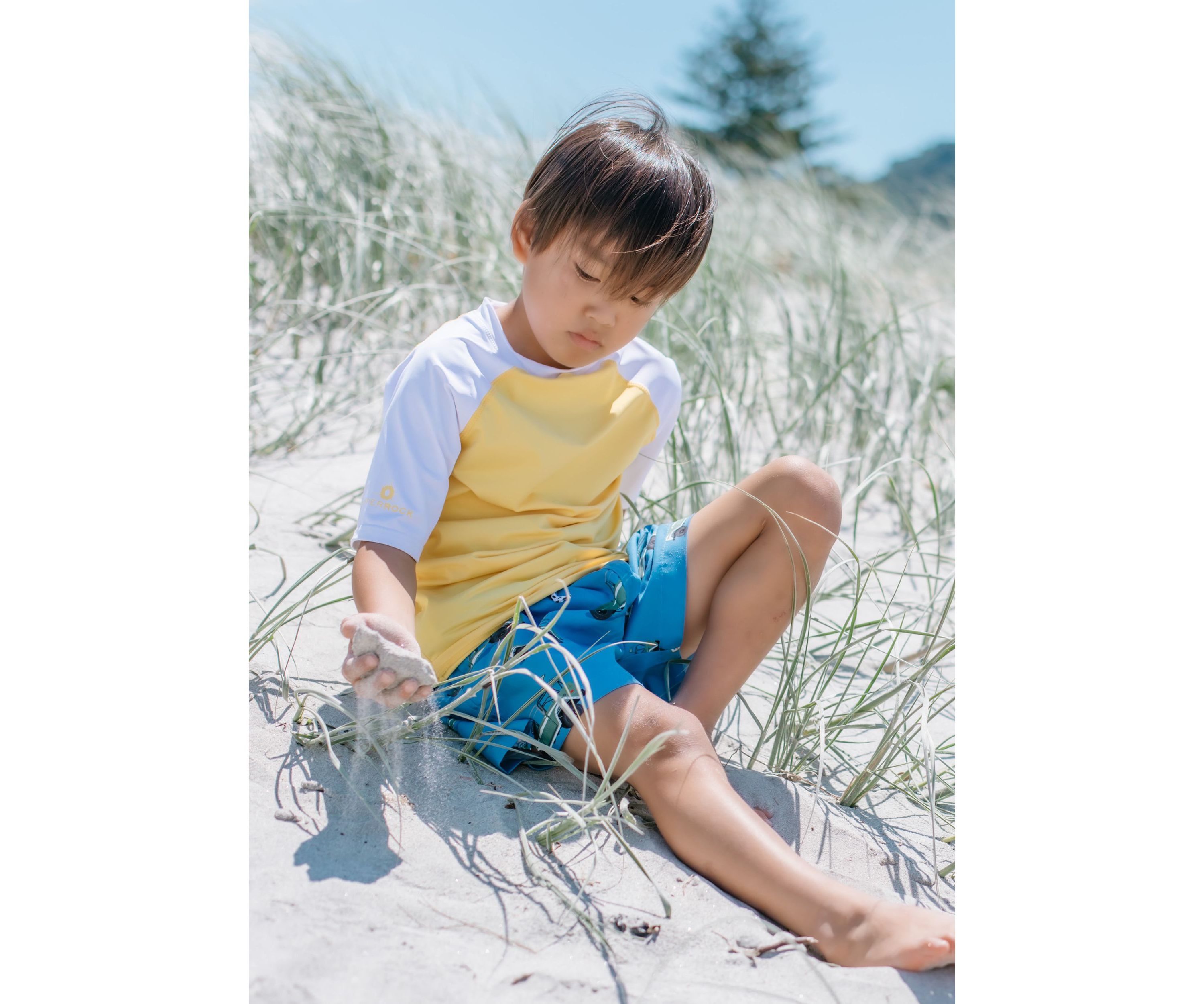 Yellow White Sleeve Sustainable SS Rash Top