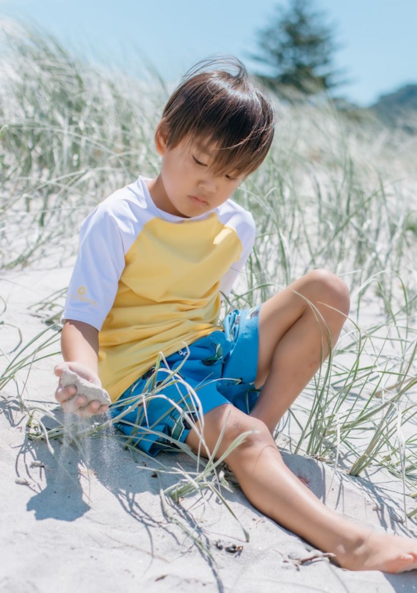 Yellow White Sleeve Sustainable SS Rash Top