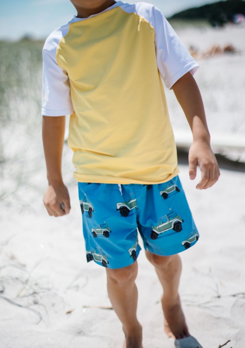Yellow White Sleeve Sustainable SS Rash Top