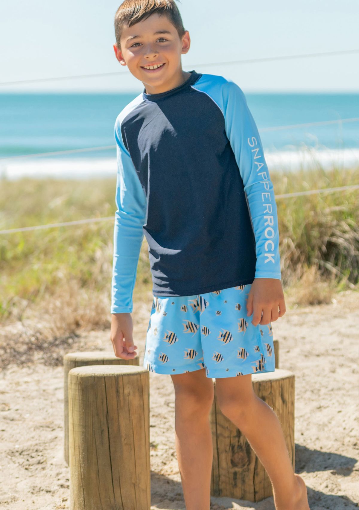 Navy Lt Blue Sleeve LS Rash Top