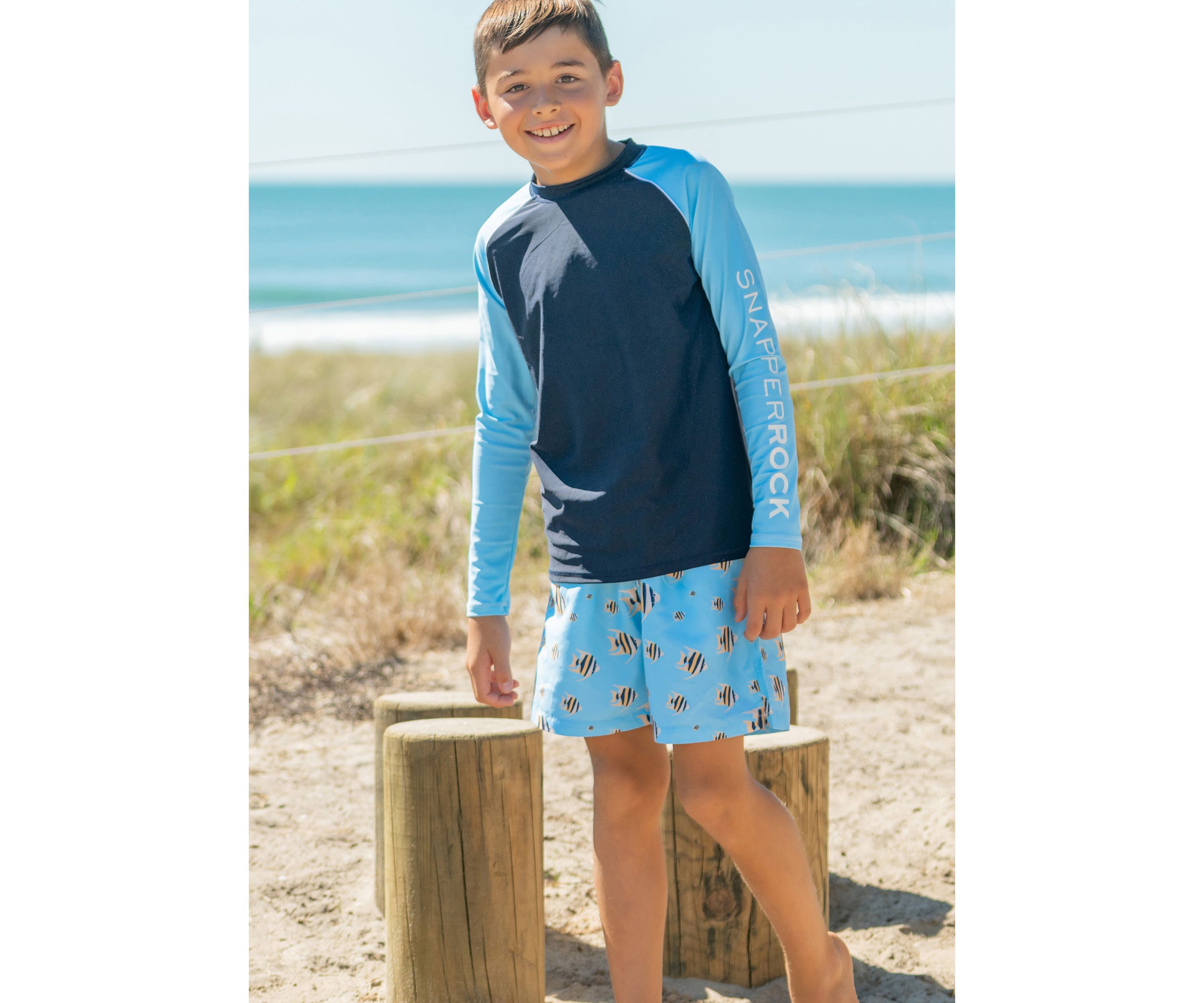 Navy Lt Blue Sleeve LS Rash Top