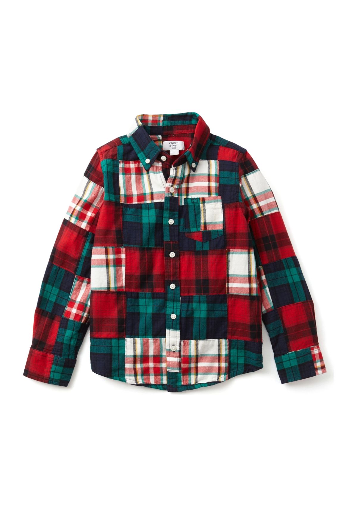 Boys 4-7 Patchwork Button Down Shirt 