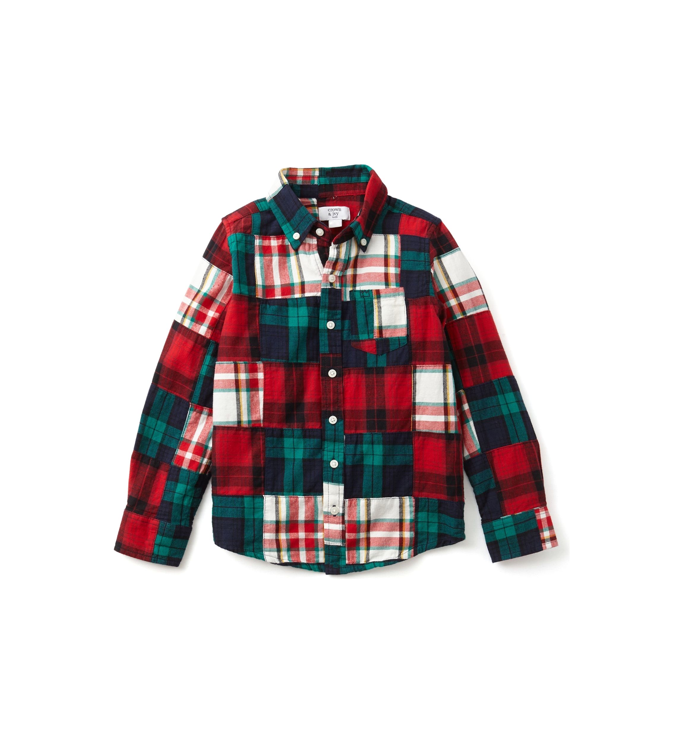 Boys 4-7 Patchwork Button Down Shirt 