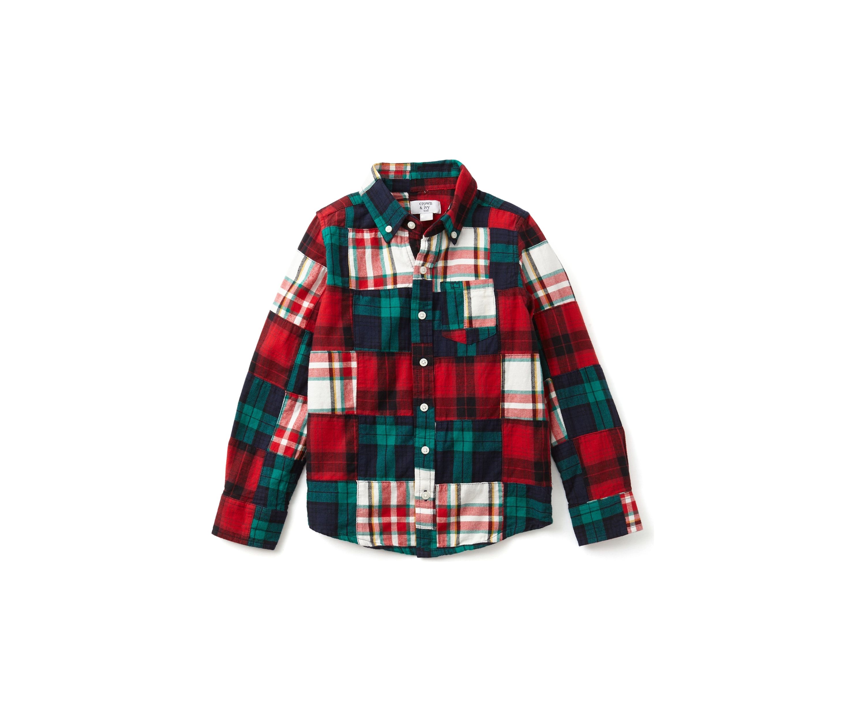 Boys 4-7 Patchwork Button Down Shirt 