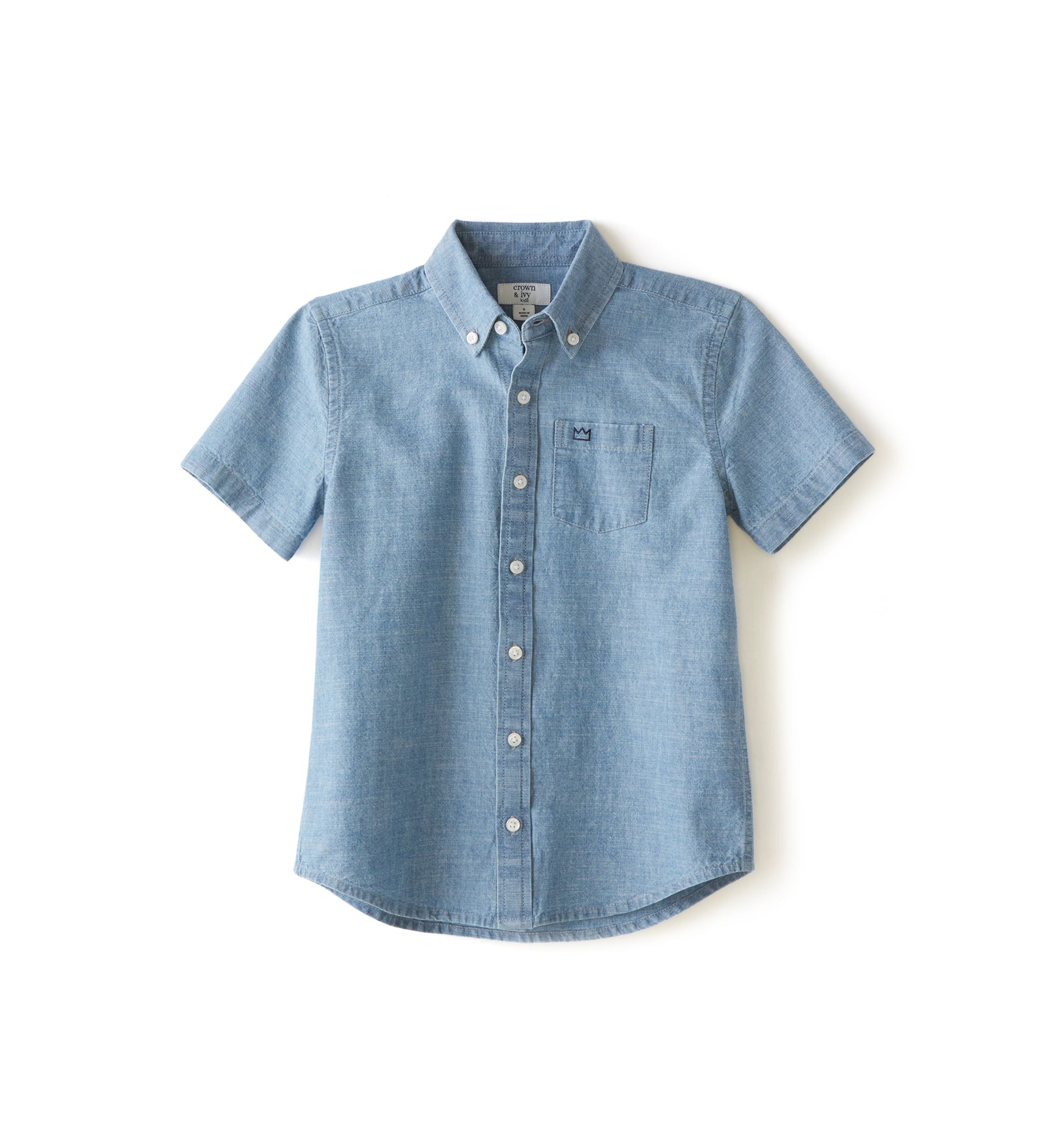 Boys 4-7 Short Sleeve Chambray Button Down Shirt