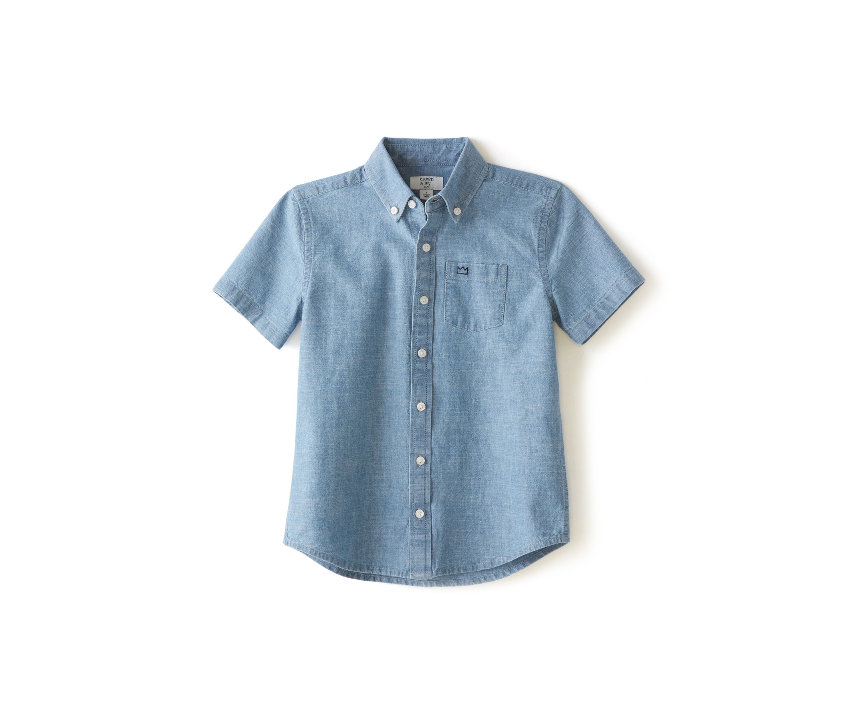 Boys 4-7 Short Sleeve Chambray Button Down Shirt
