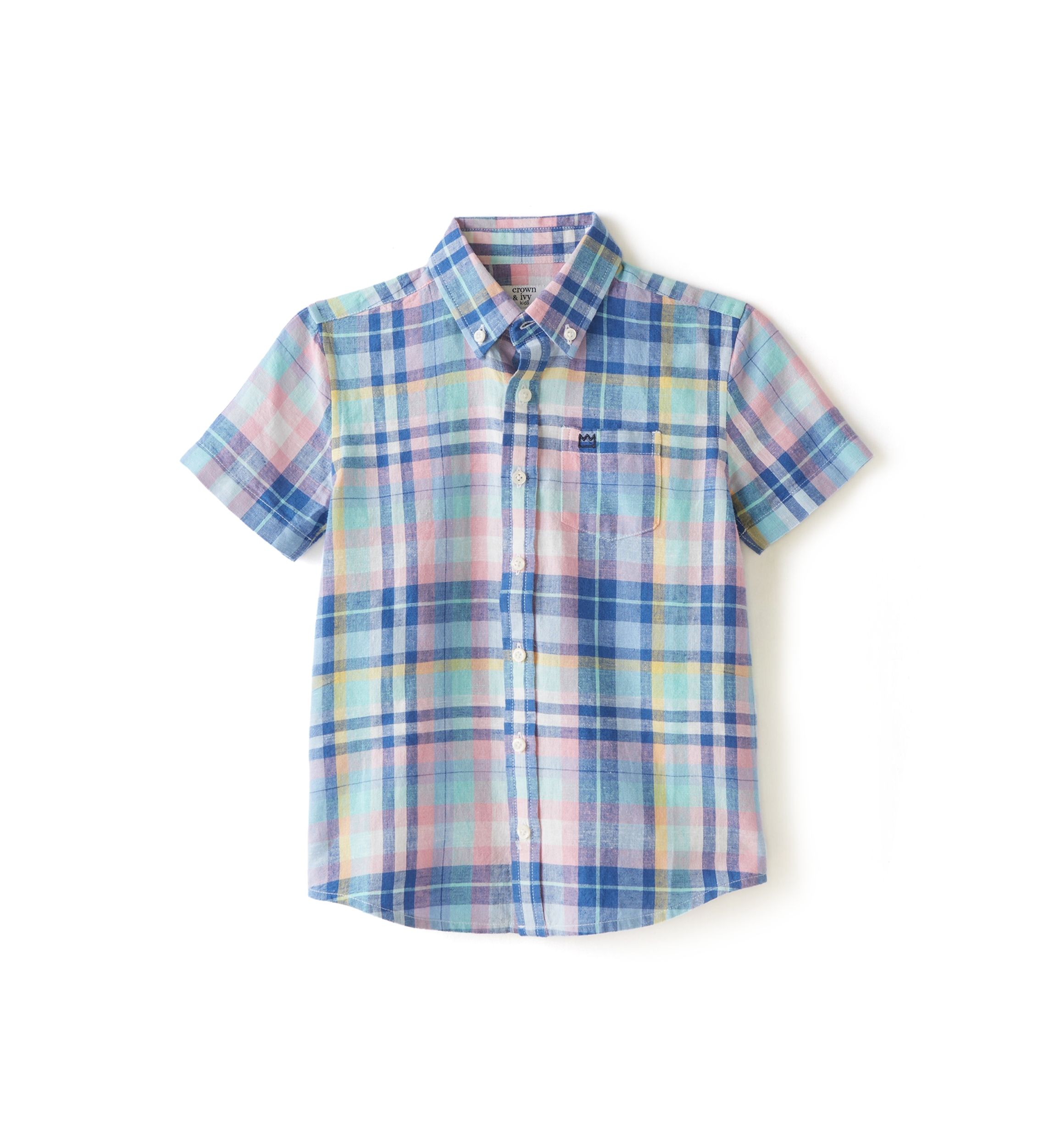 Boys 4-7 Short Sleeve Plaid Button Down Shirt