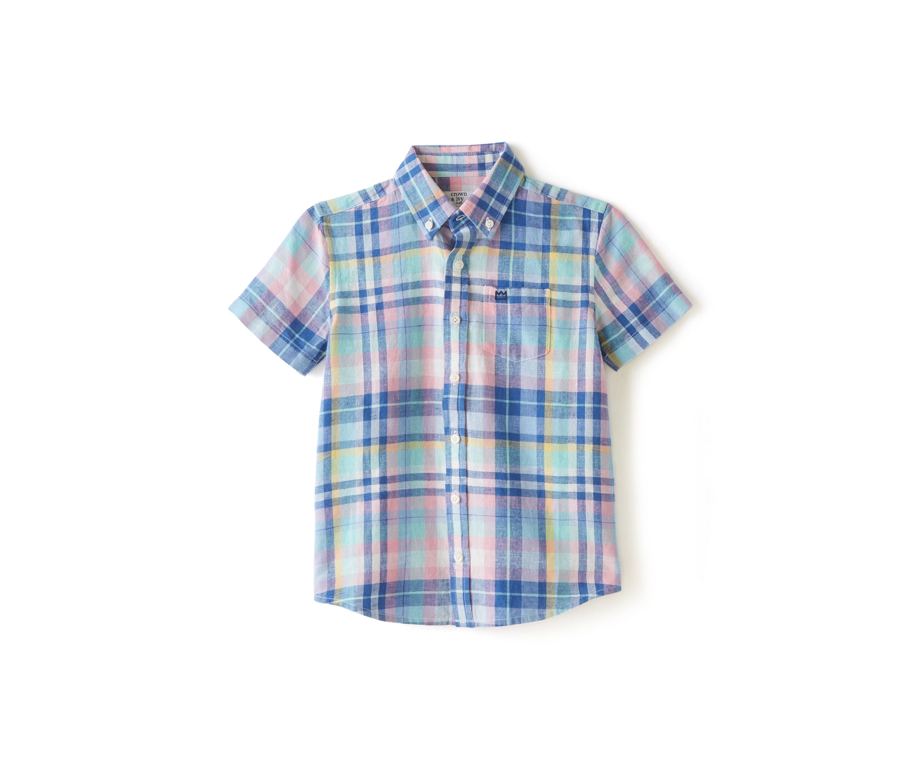Boys 4-7 Short Sleeve Plaid Button Down Shirt