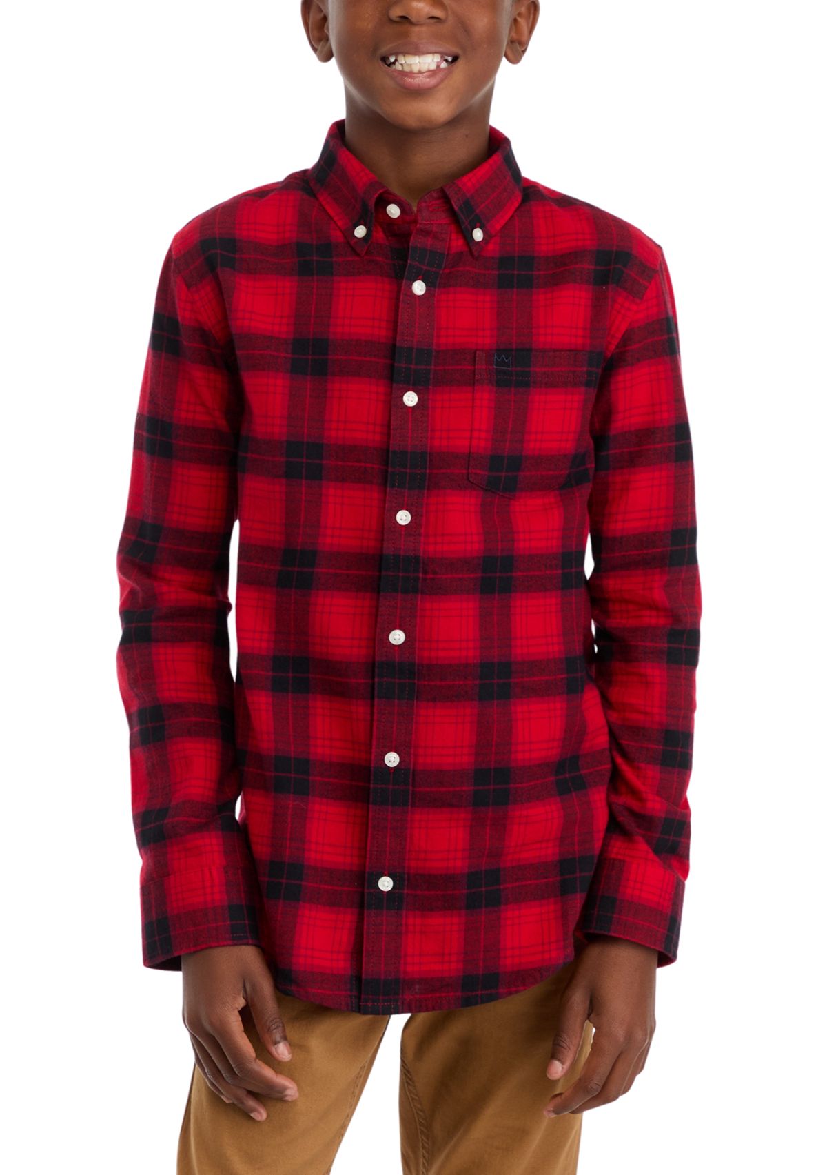 Boys 8-20 Printed Twill Button Down Shirt