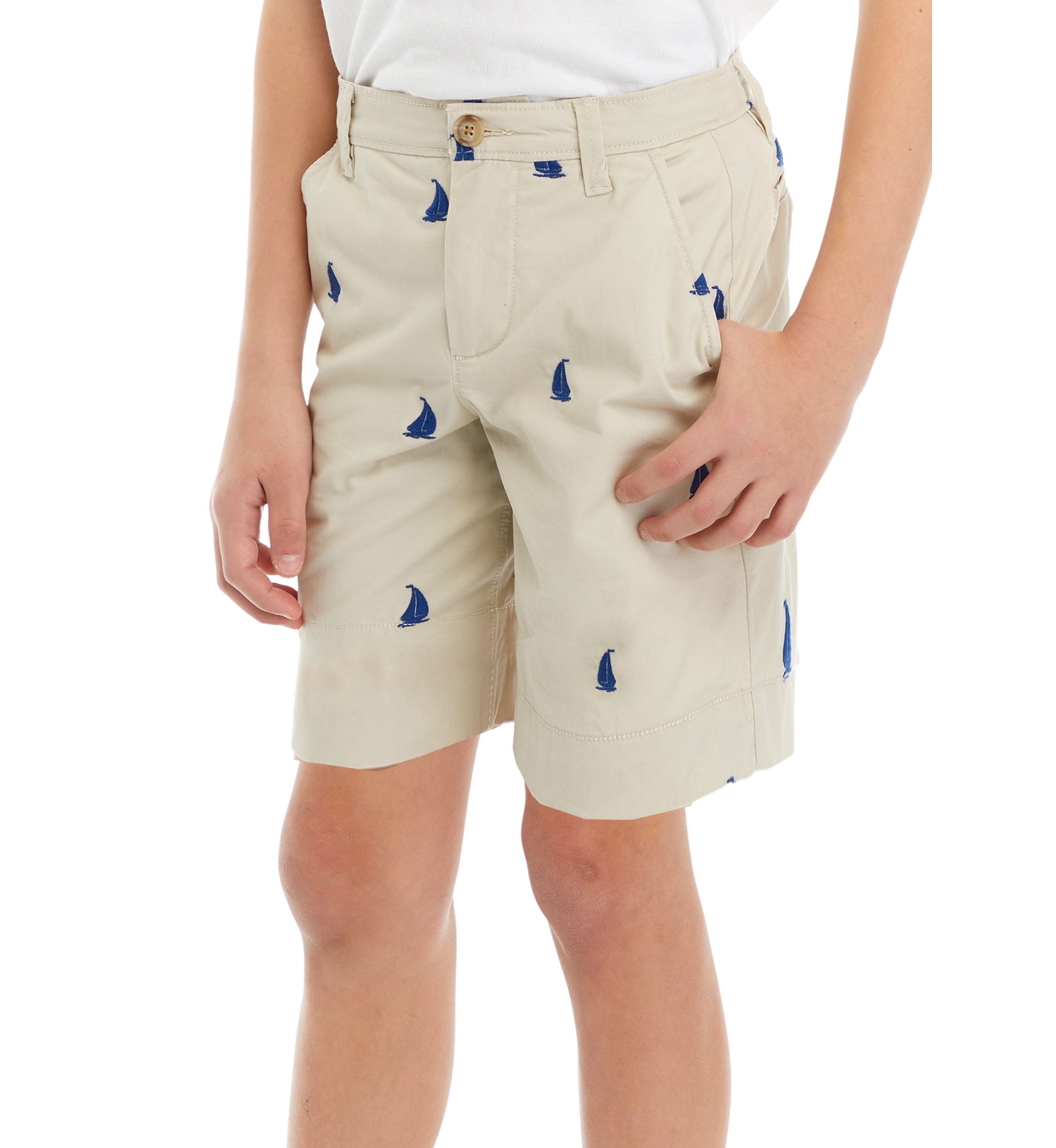 Boys 8-20 Embroidered Twill Flat Front Shorts