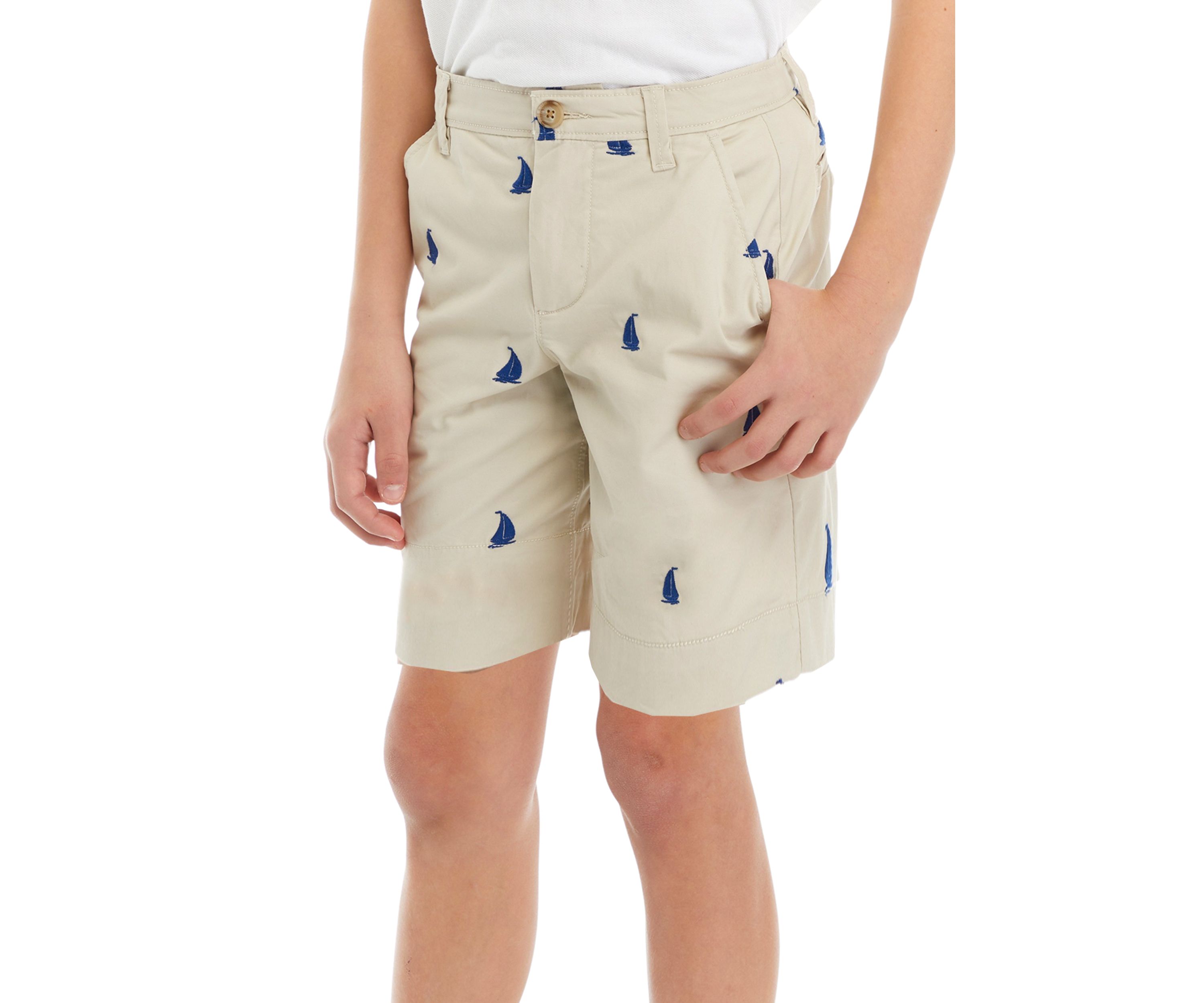 Boys 8-20 Embroidered Twill Flat Front Shorts