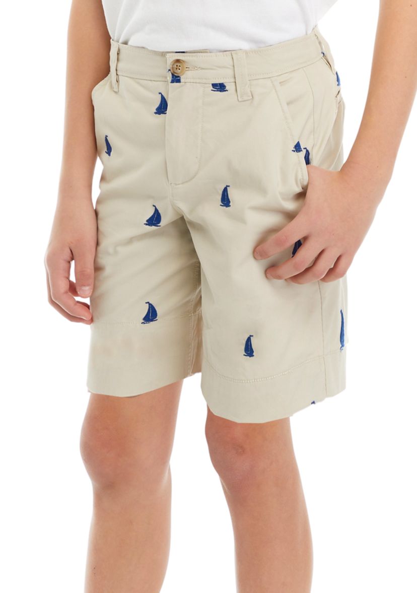 Boys 8-20 Embroidered Twill Flat Front Shorts