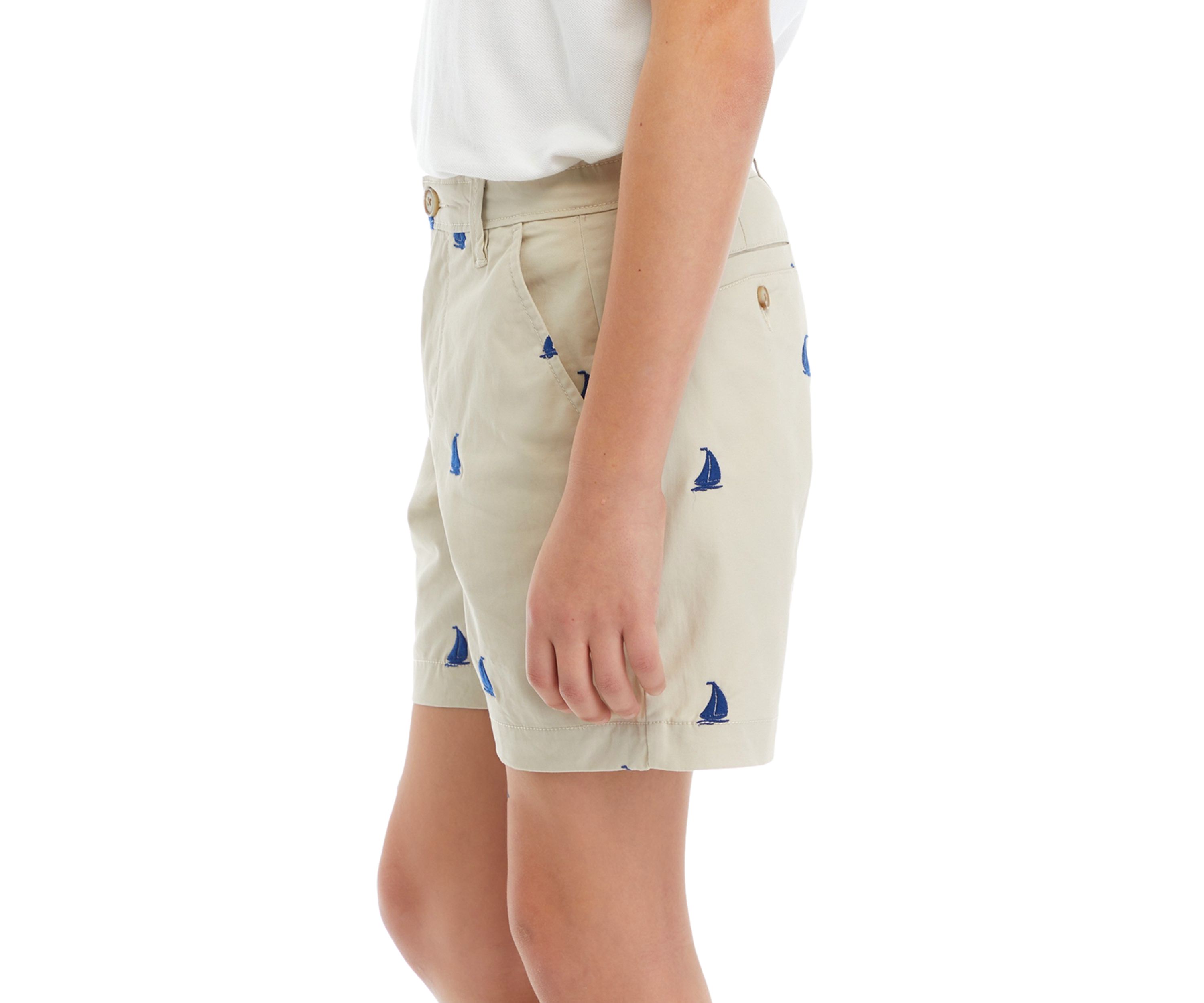 Boys 8-20 Embroidered Twill Flat Front Shorts