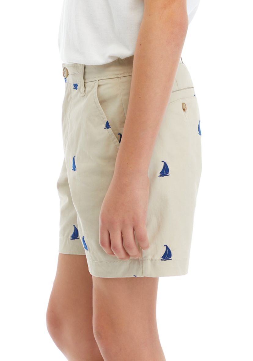 Boys 8-20 Embroidered Twill Flat Front Shorts
