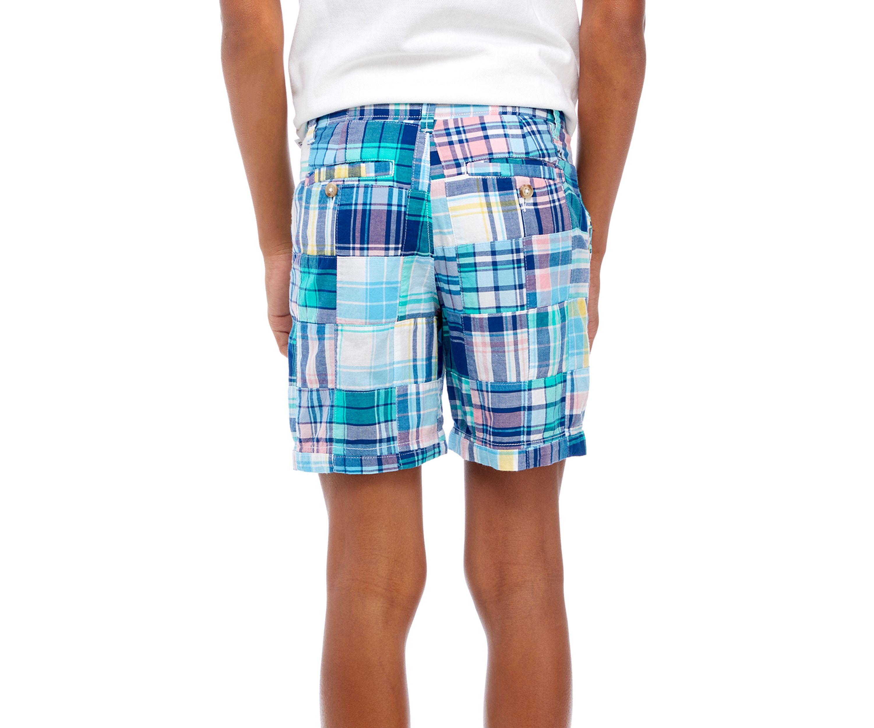 Boys 8-20 Madras Plaid Patch Printed Shorts