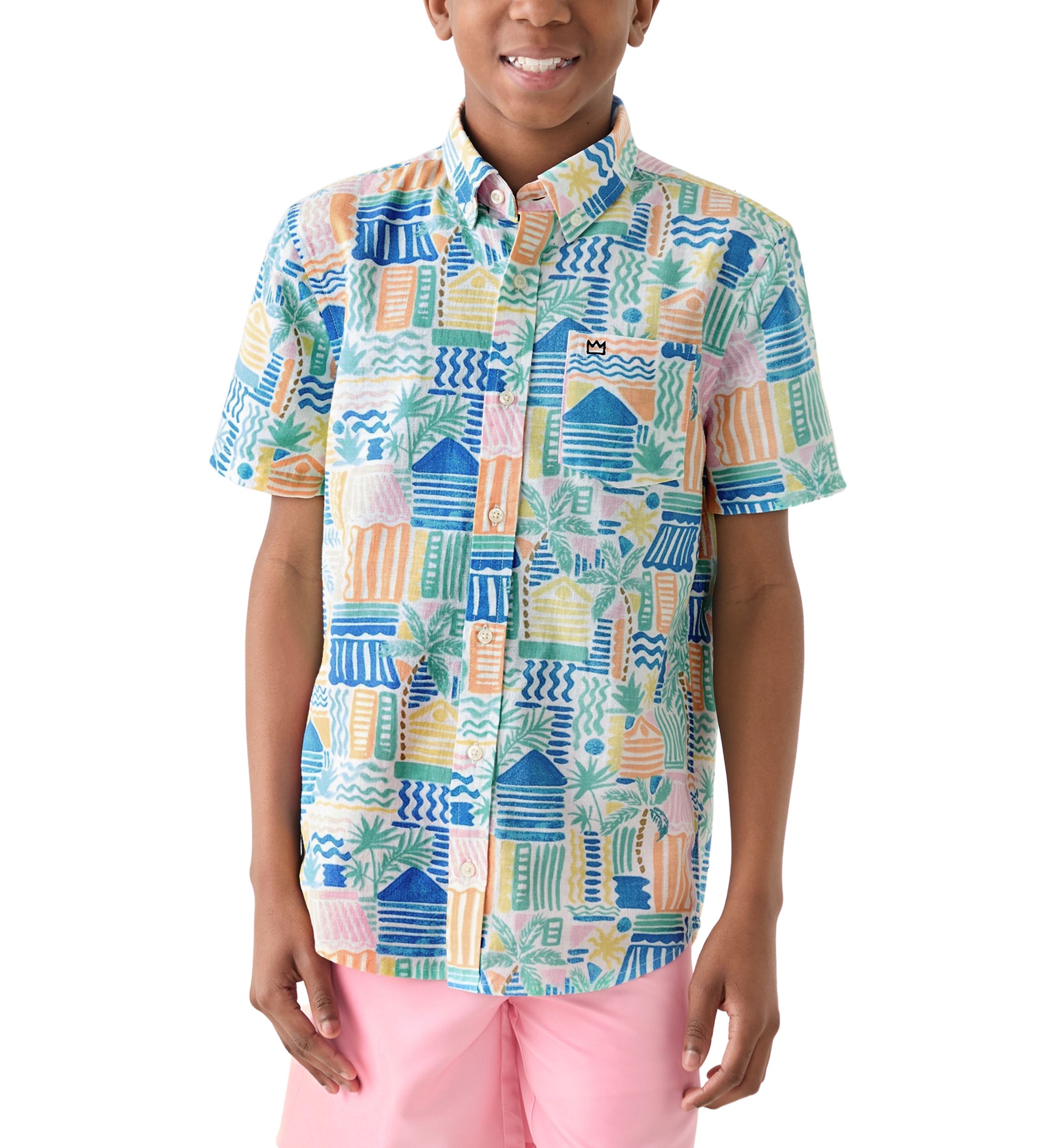 Boys 8-20 Short Sleeve Printed Button Down Shirt
