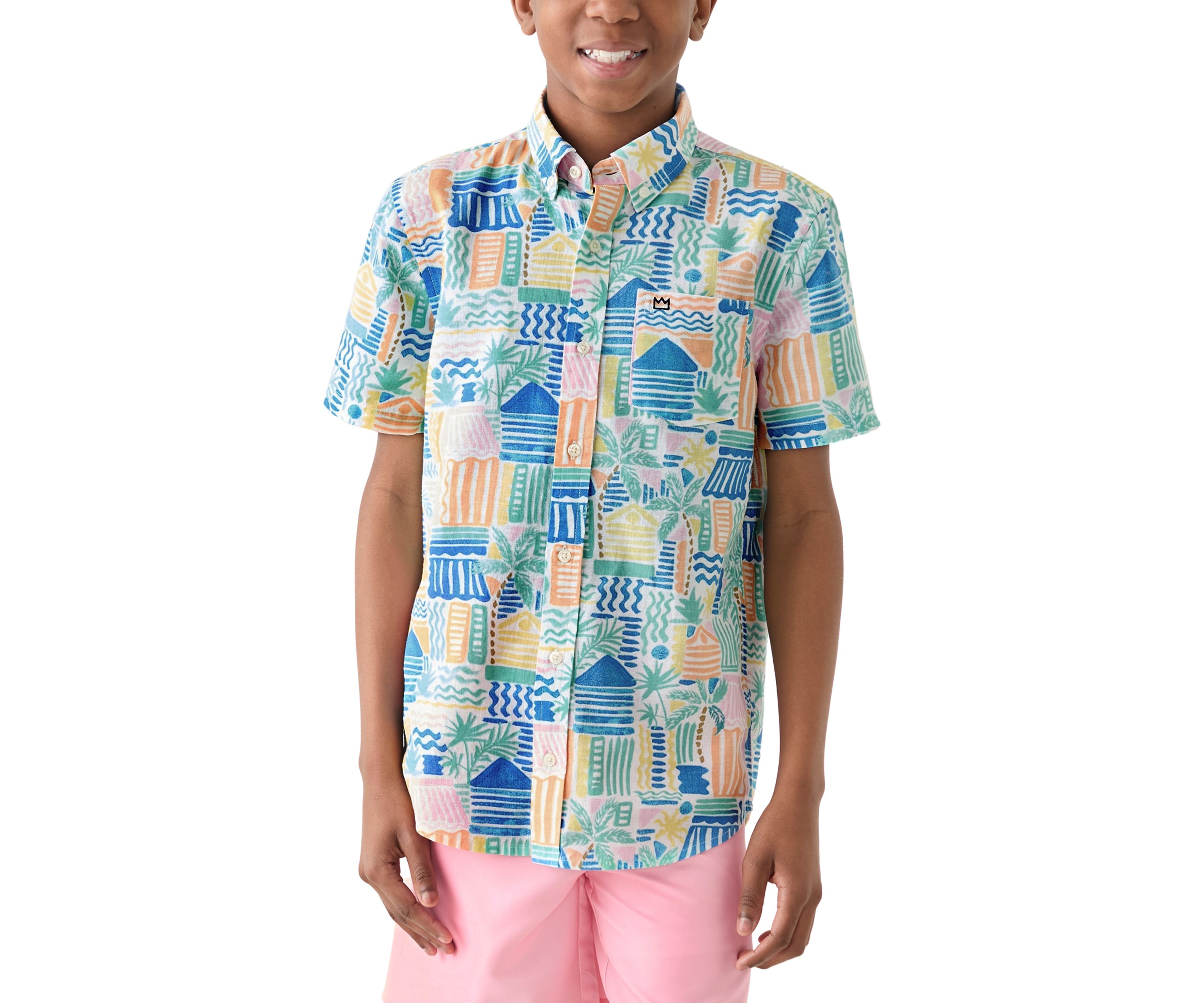 Boys 8-20 Short Sleeve Printed Button Down Shirt