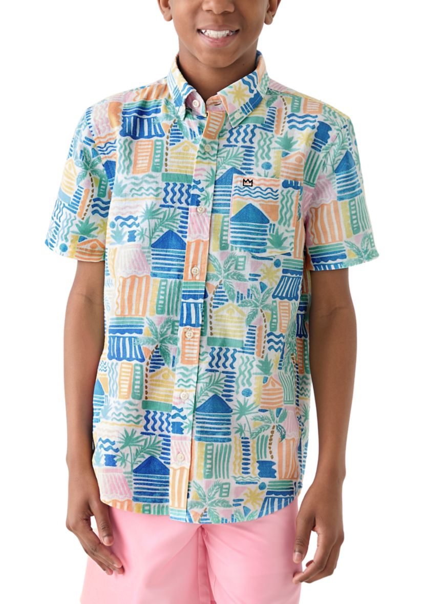 Boys 8-20 Short Sleeve Printed Button Down Shirt
