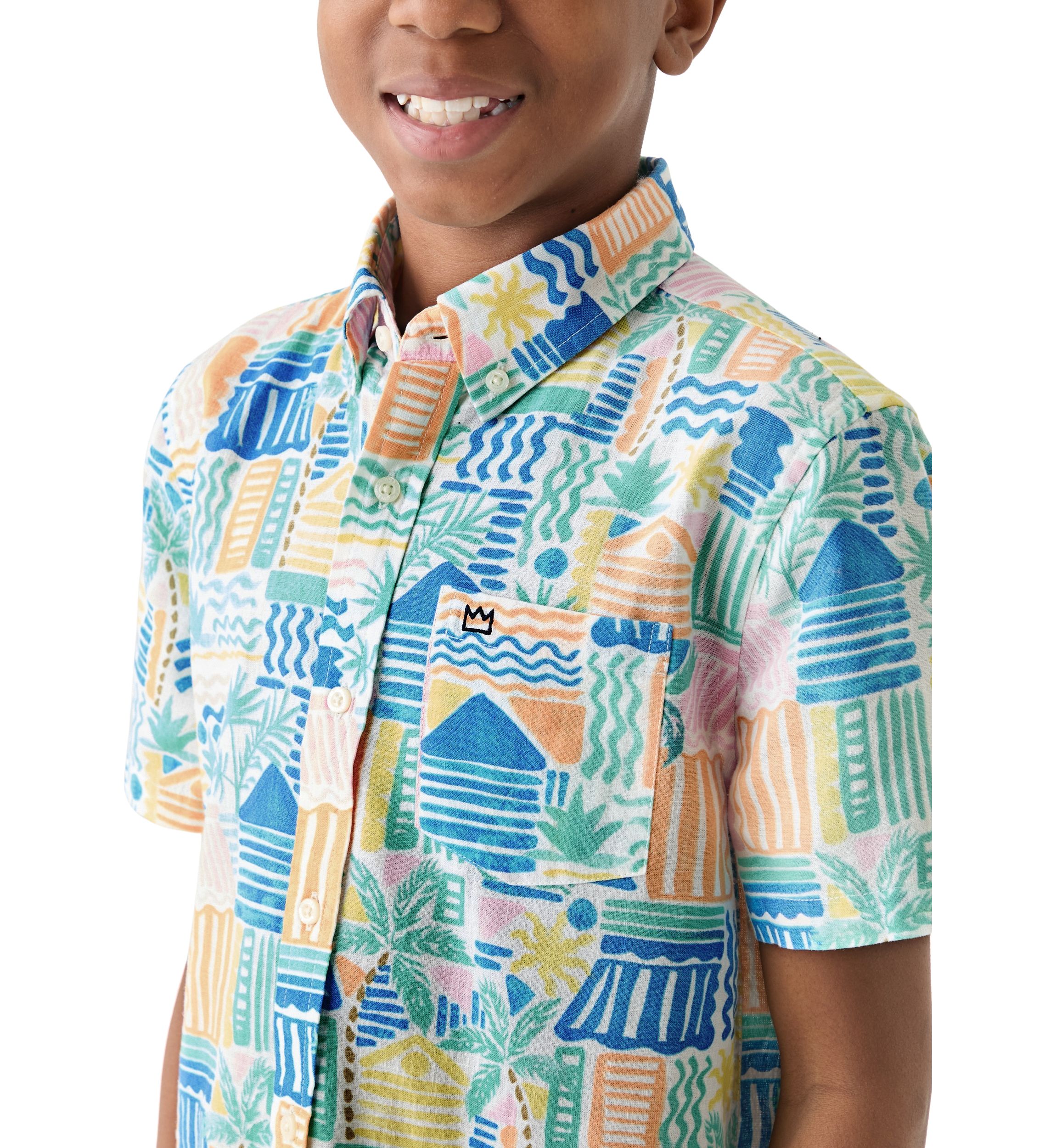 Boys 8-20 Short Sleeve Printed Button Down Shirt