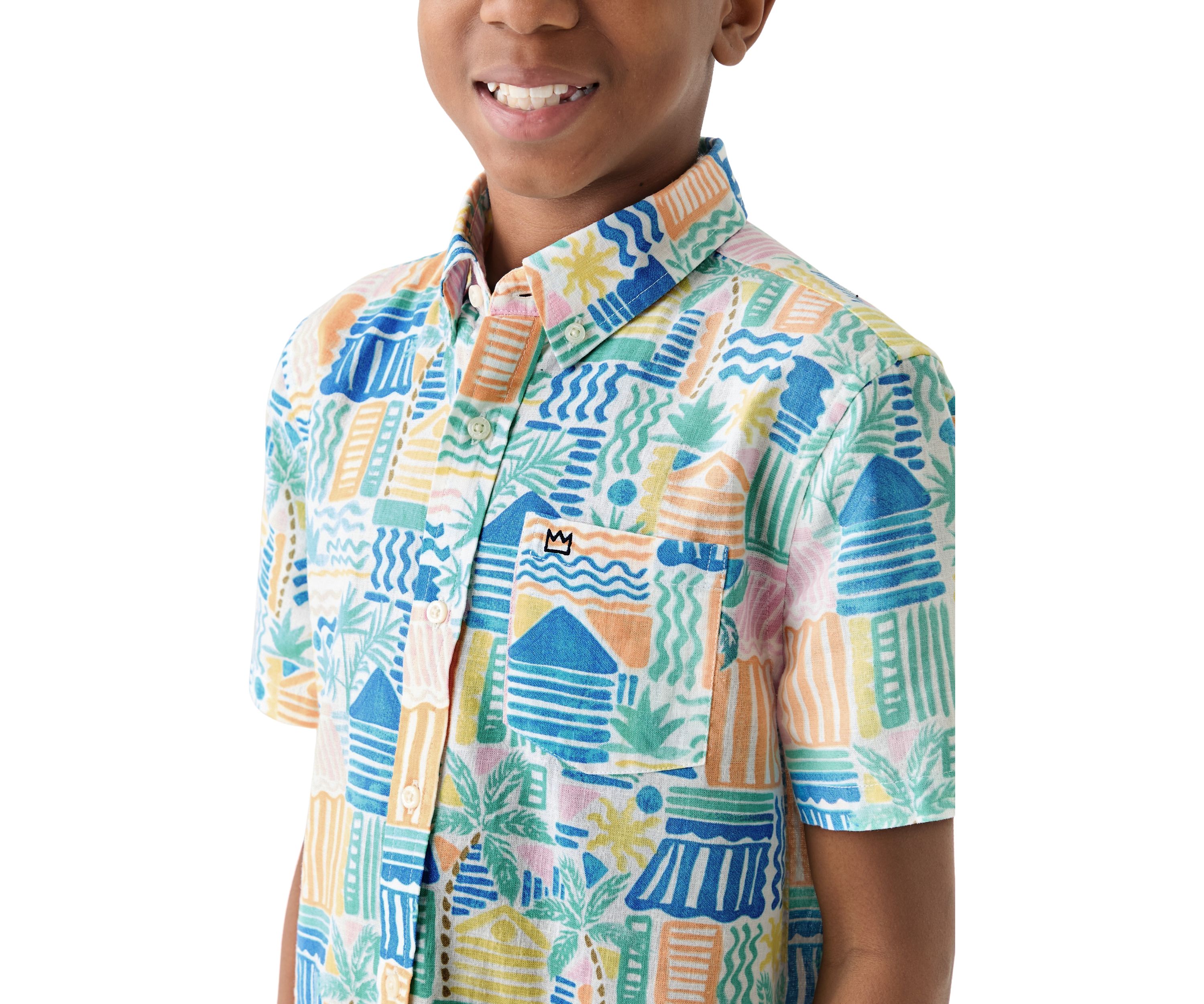Boys 8-20 Short Sleeve Printed Button Down Shirt