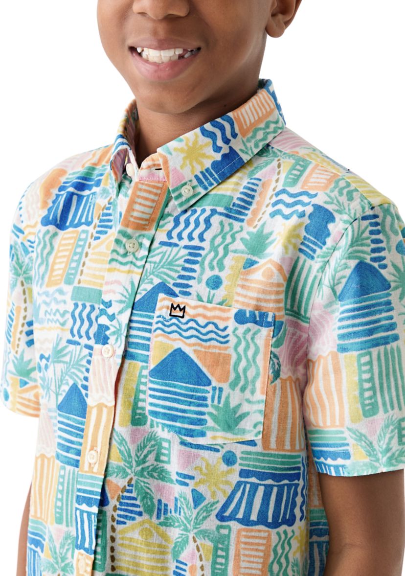 Boys 8-20 Short Sleeve Printed Button Down Shirt
