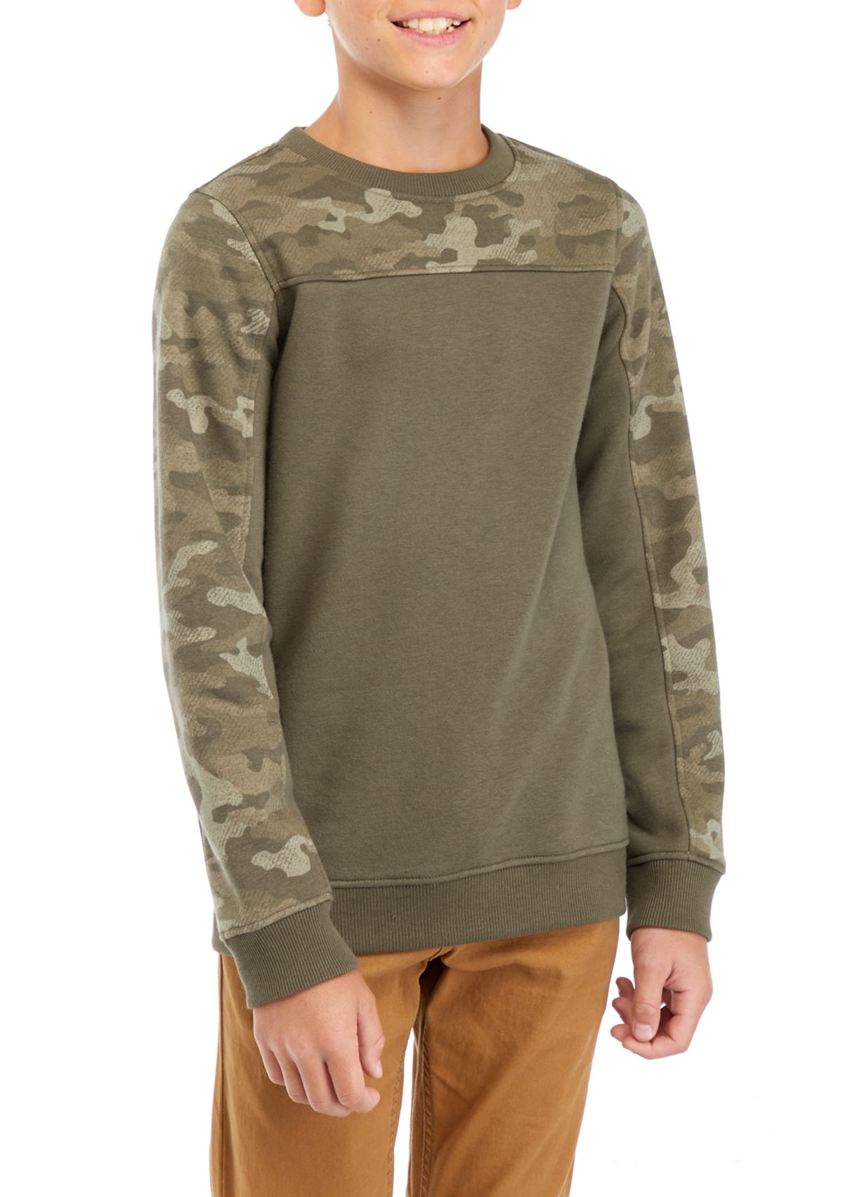Boys 8-20 Camo Printed Blocked T-Shirt