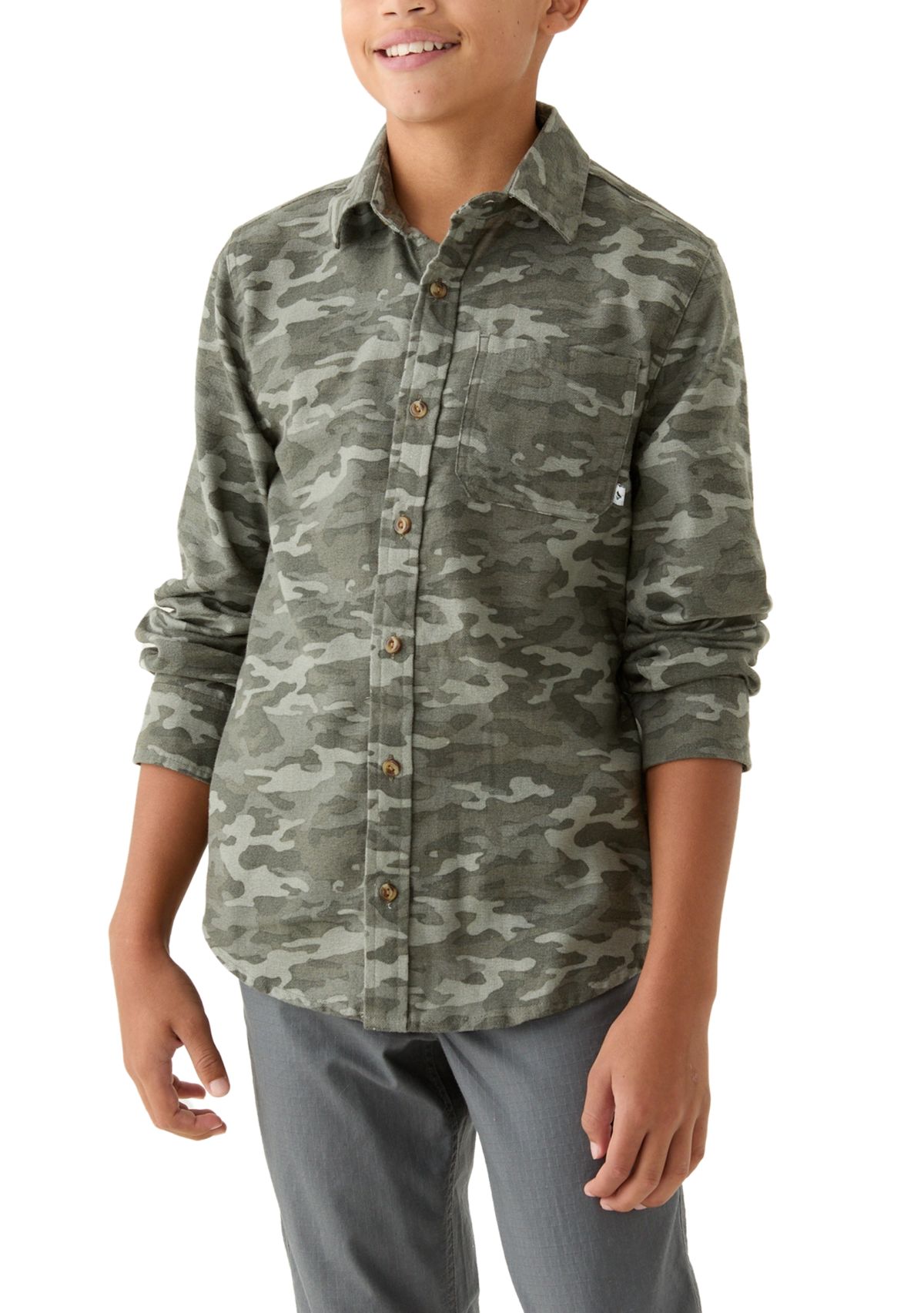 Boys 8-20 Printed Long Sleeve Flannel Shirt