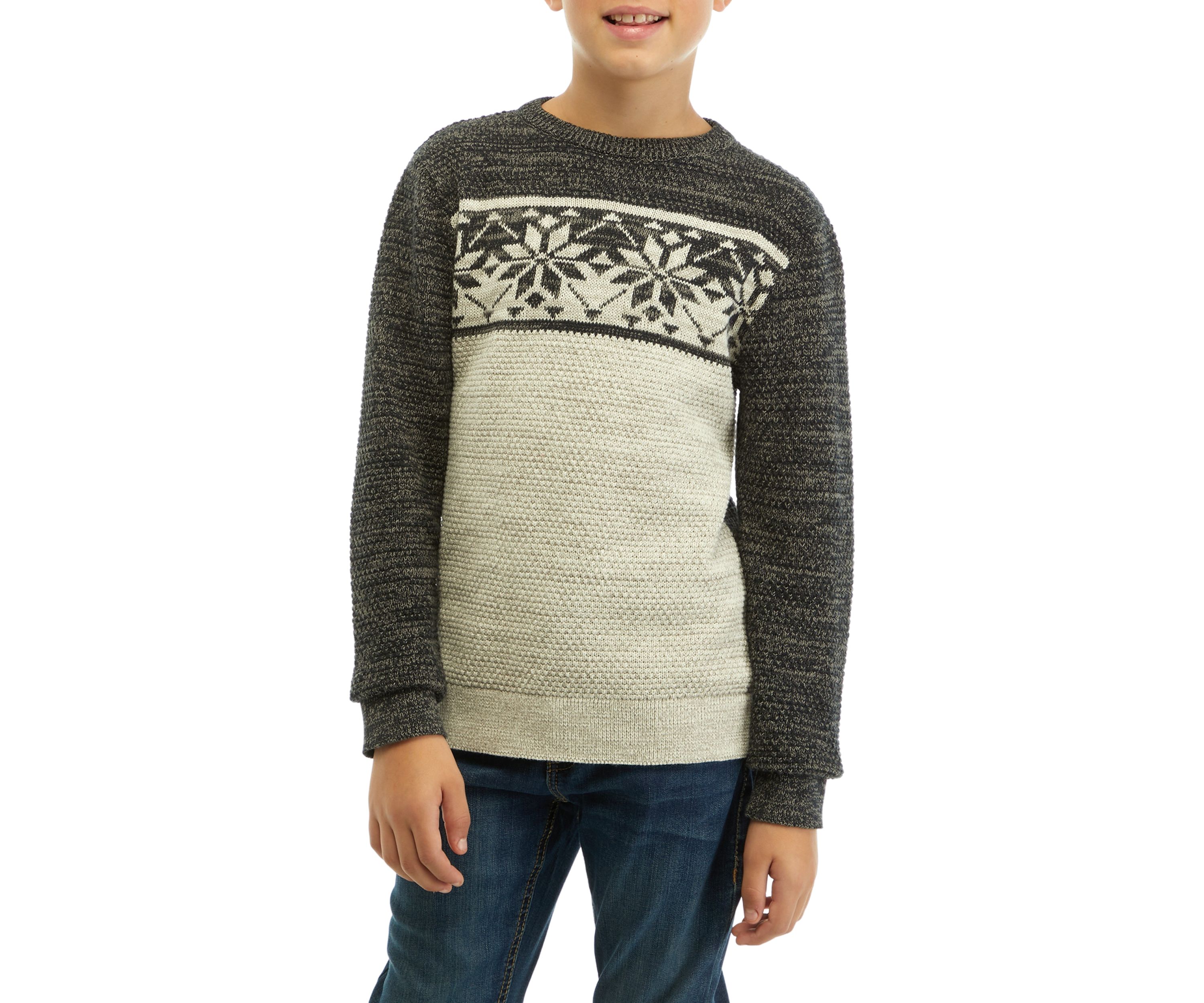 Boys 8-20 Snowflakes Color Blocked Sweater