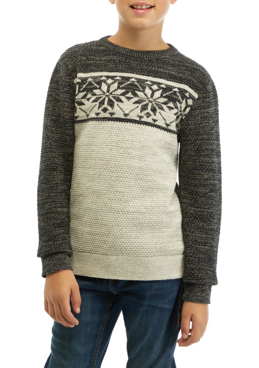 Boys 8-20 Snowflakes Color Blocked Sweater
