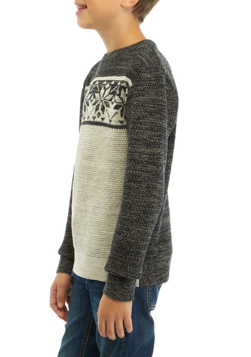 Boys 8-20 Snowflakes Color Blocked Sweater