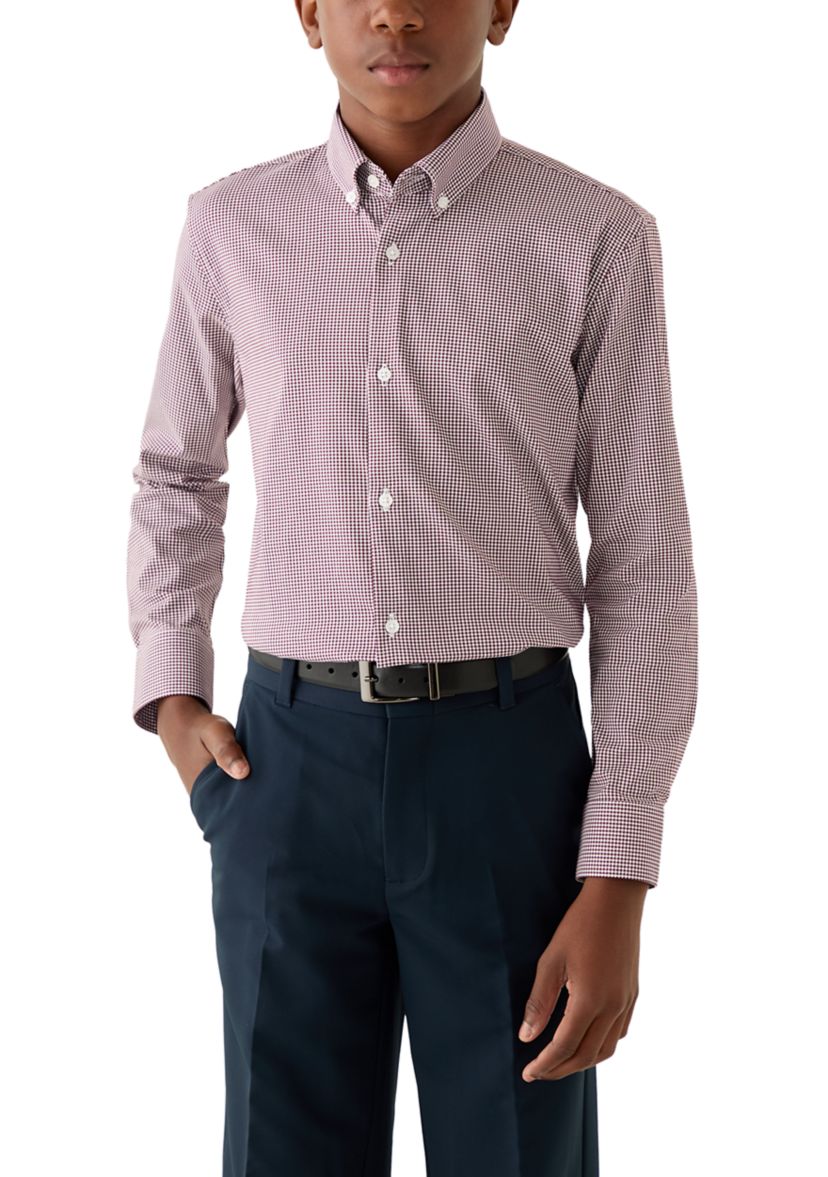 brooks brothers gingham dress shirt Brooks Brothers Men's Explorer Collection Non-Iron Twill Ainsley Collar, Gingham Dress Shirt | Hydrangea | Size 14 32