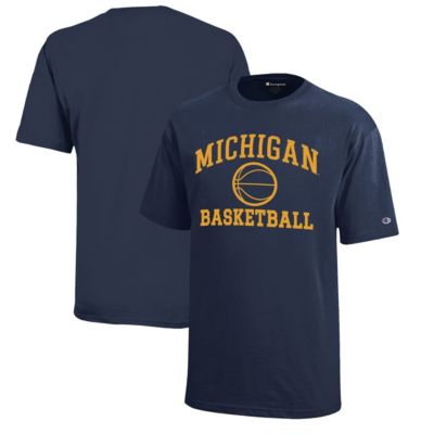 Champion NCAA Michigan Wolverines Icon Logo Basketball T-Shirt, Navy Blue, Medium